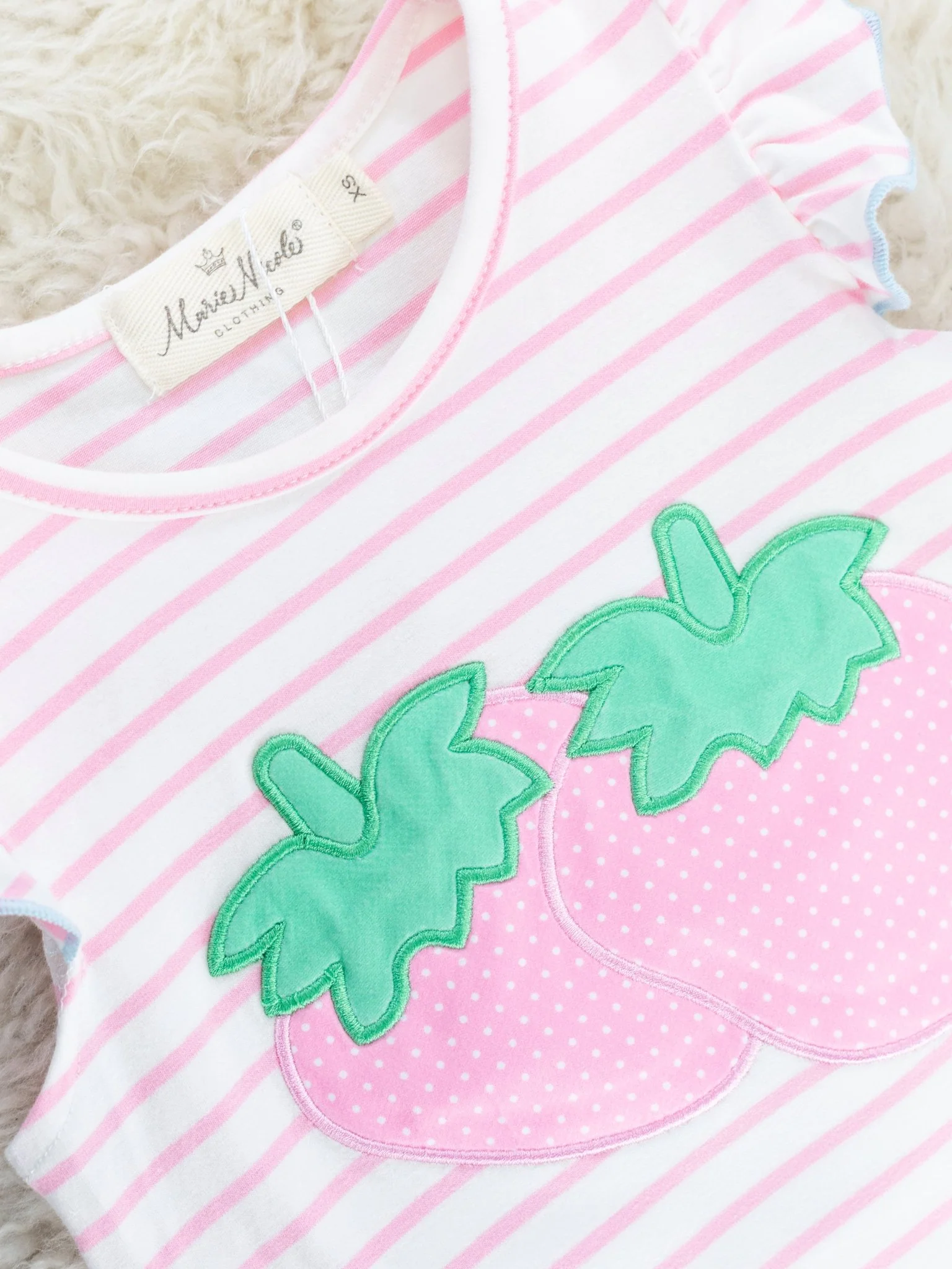 Pink & Blue Striped Strawberry Ruffle Outfit - Image 3