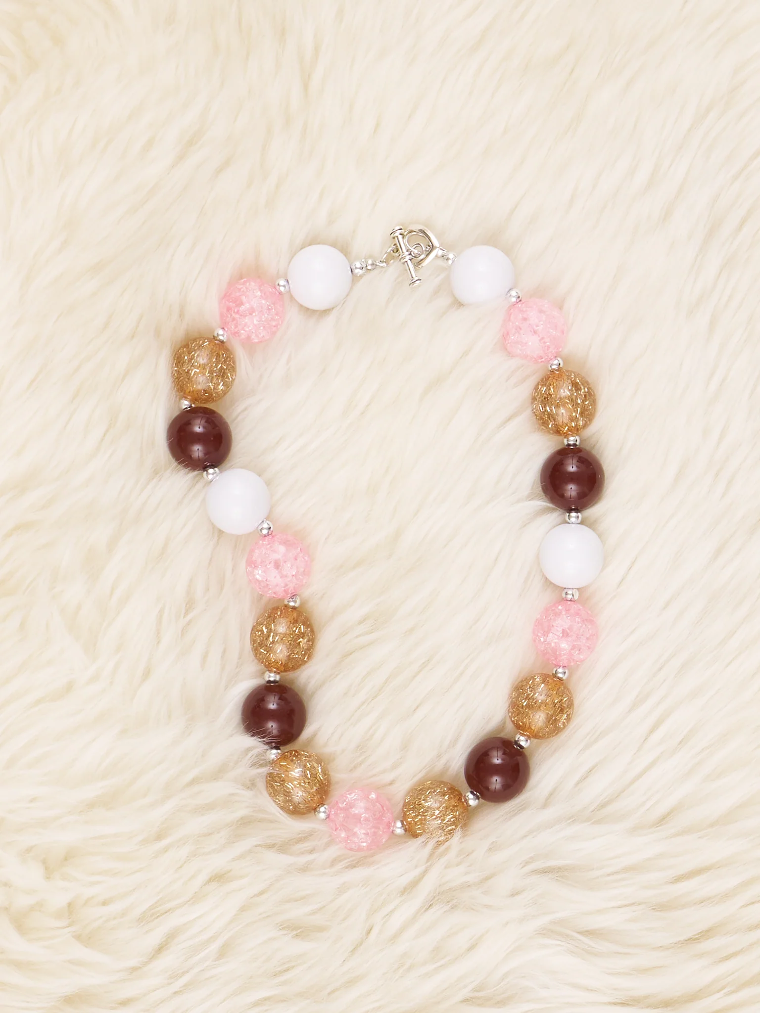 Pink & Brown Sparkle Bubblegum Necklace