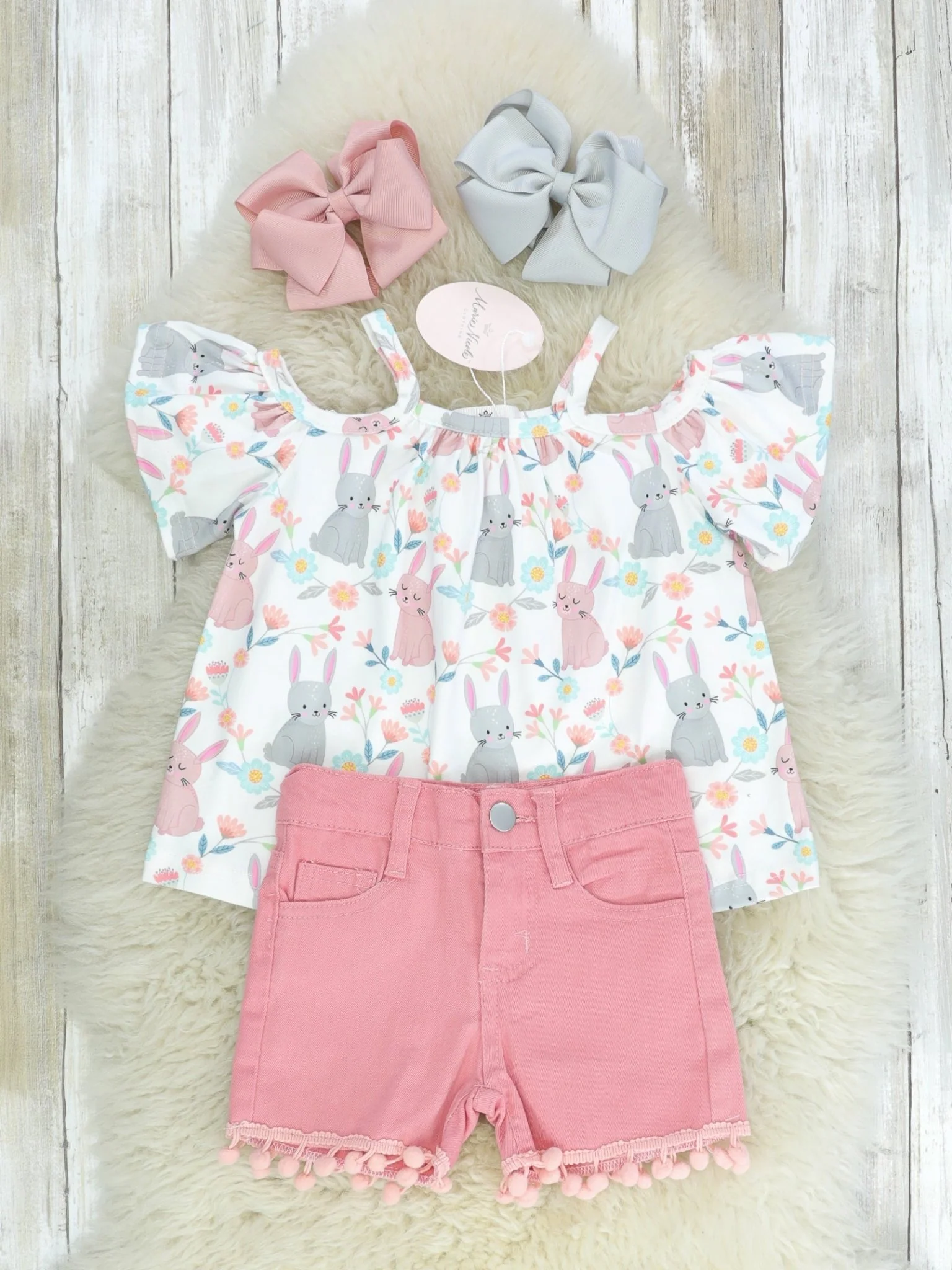 Pink & Grey Bunny Denim Outfit - Image 2