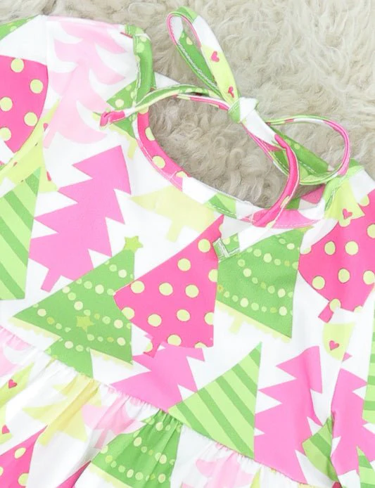 Pink & Green Christmas Tree Ruffle Outfit - Image 3