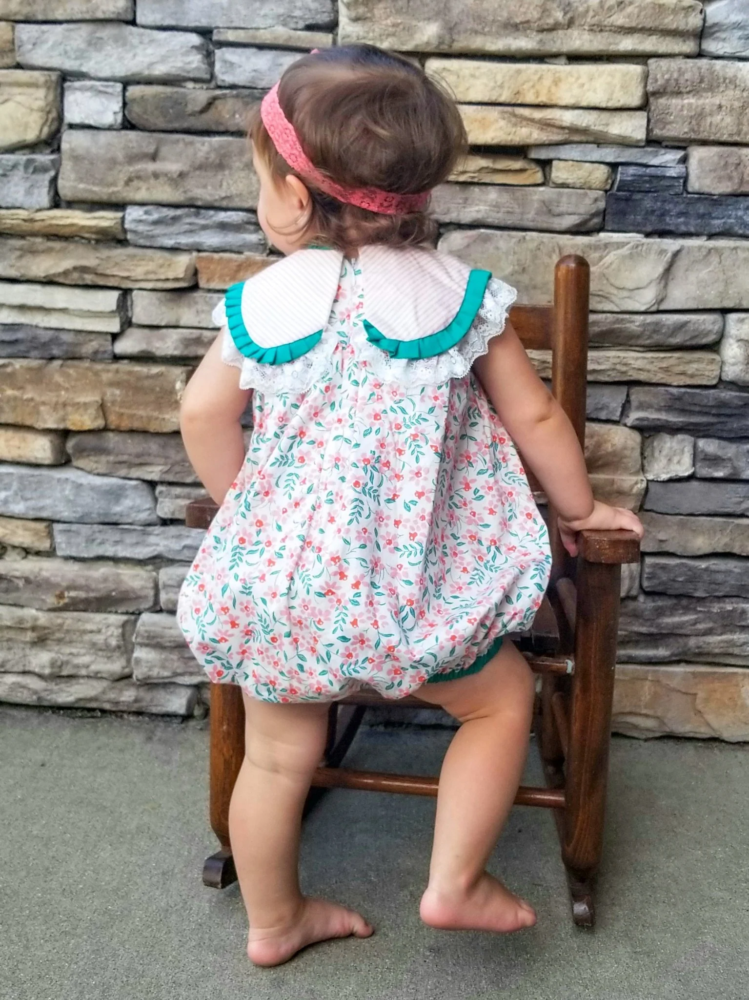 Pink & Green Floral Bow Bubble Romper - Image 5
