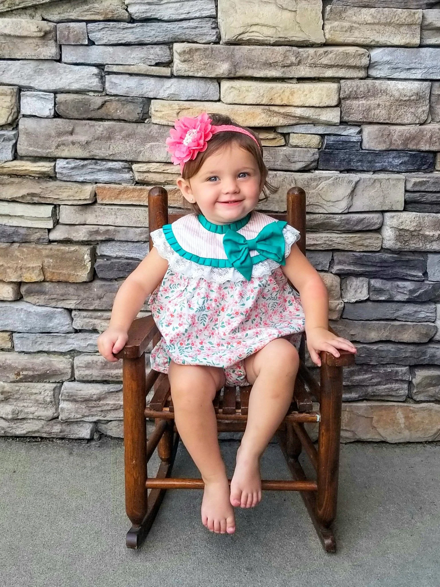 Pink & Green Floral Bow Bubble Romper - Image 6