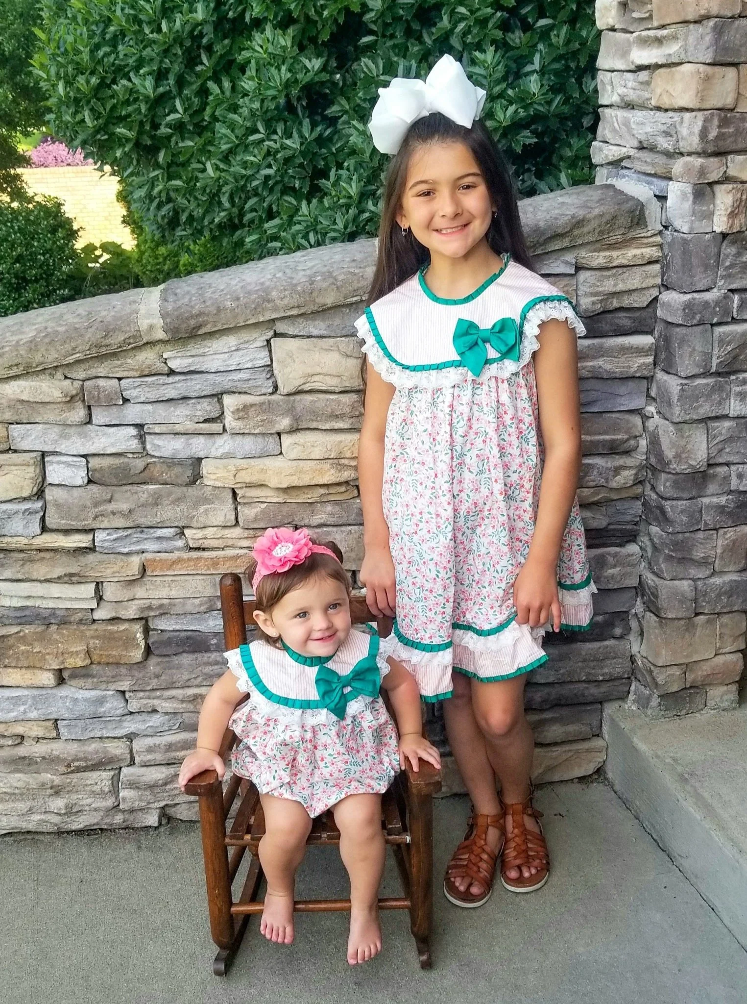 Pink & Green Floral Bow Bubble Romper - Image 7