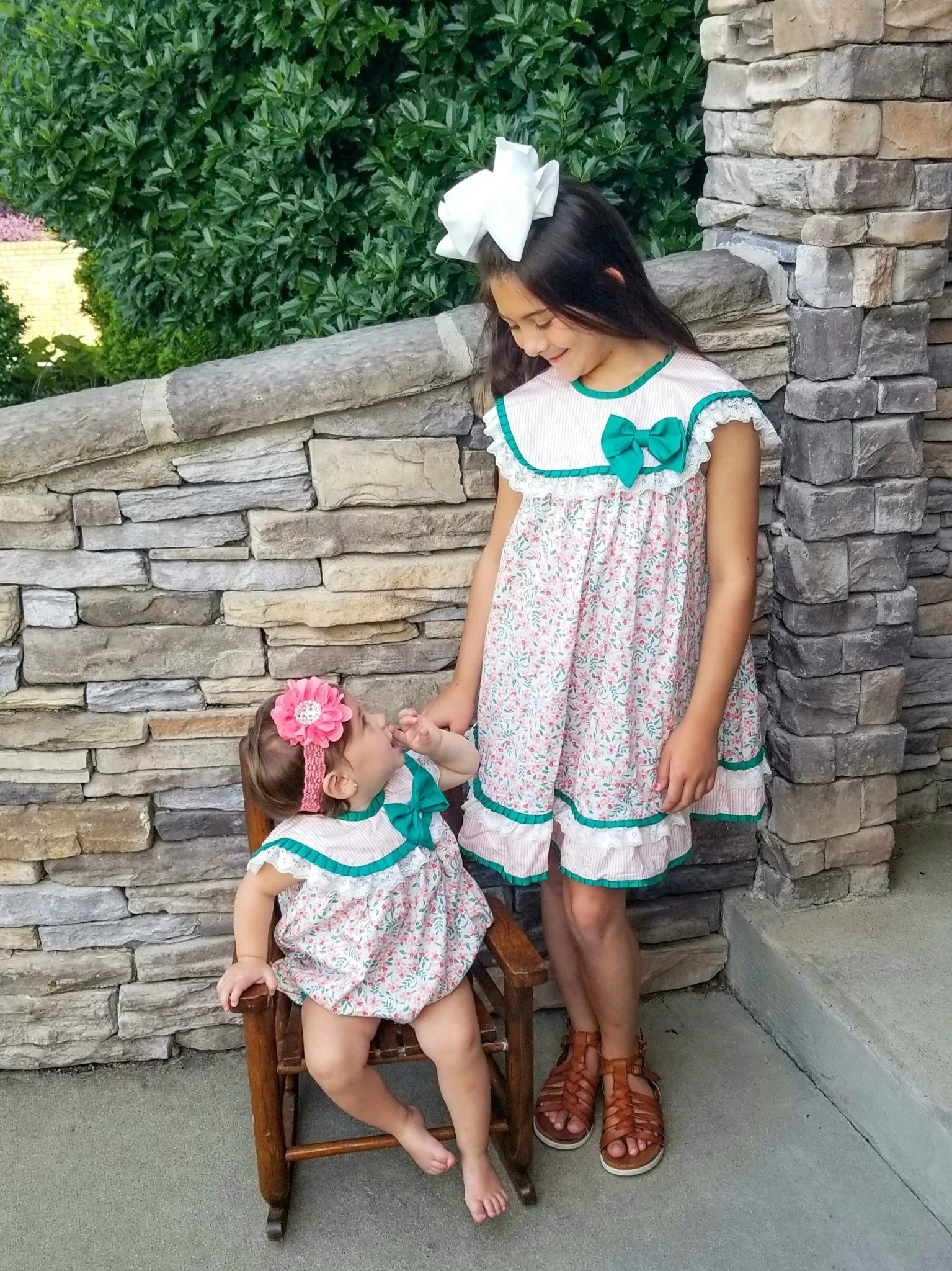 Pink & Green Floral Bow Bubble Romper - Image 8