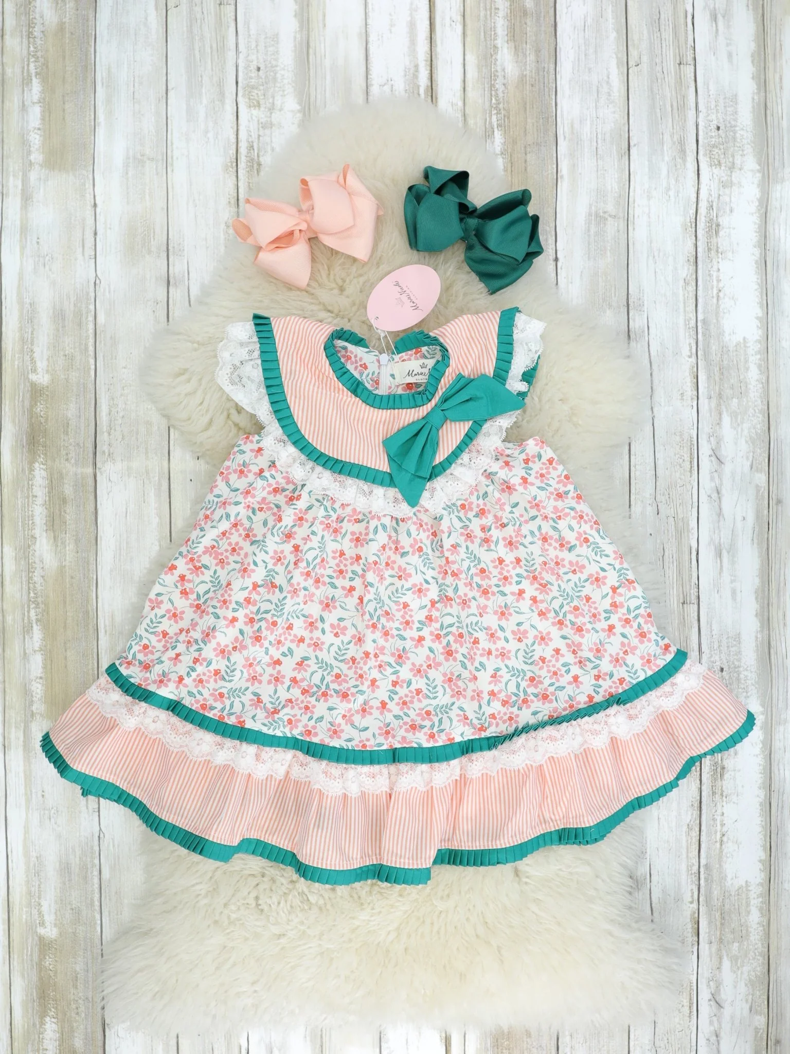 Pink & Green Floral Bow Bubble Dress