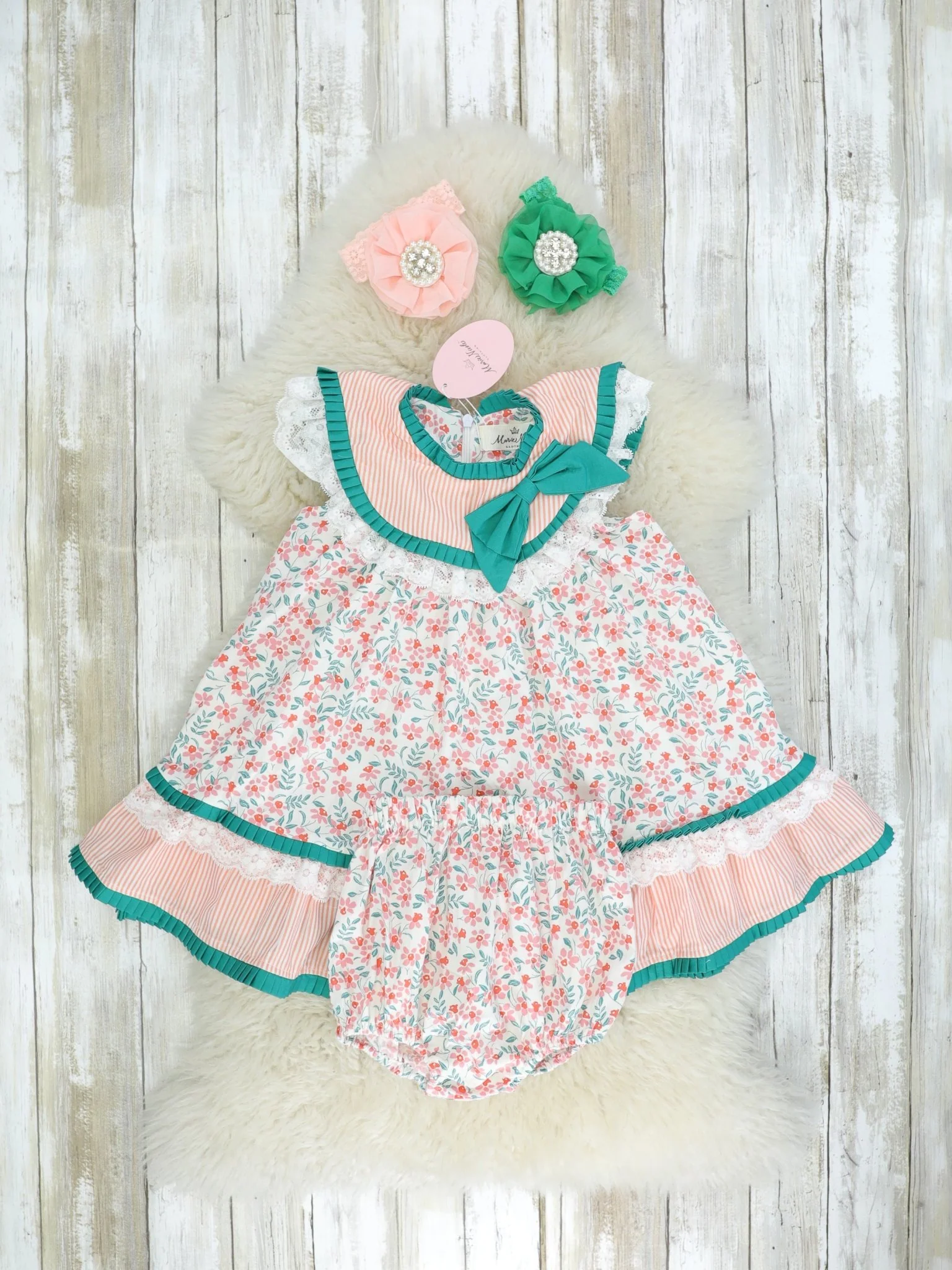 Pink & Green Floral Bow Bubble Dress - Image 2