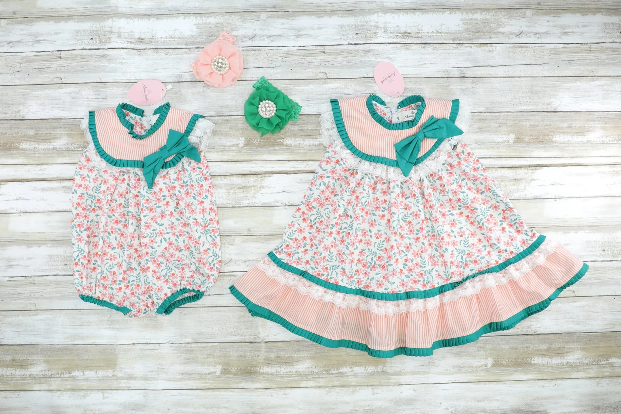 Pink & Green Floral Bow Bubble Dress - Image 3