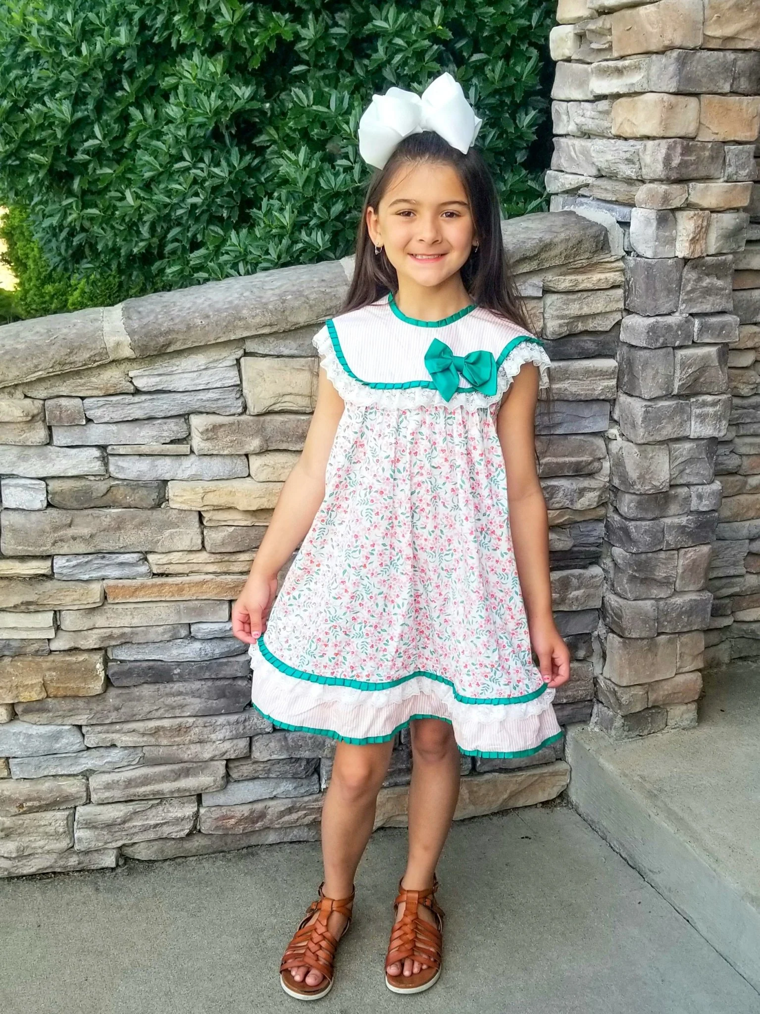 Pink & Green Floral Bow Bubble Dress - Image 5
