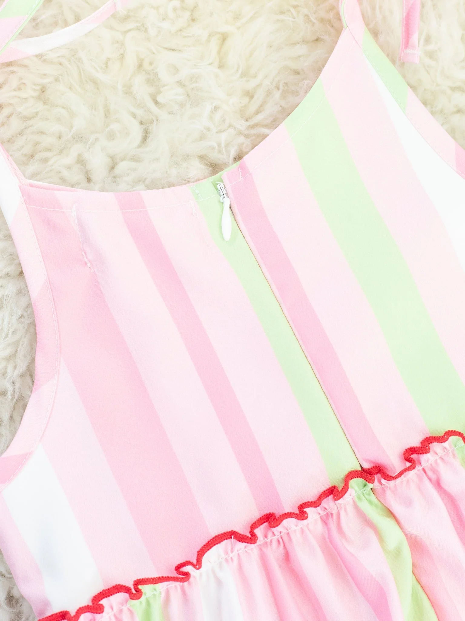 Pink & Green Striped Smocked Strawberry Dress - Image 3