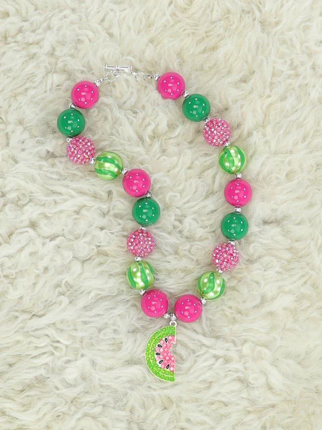 Pink & Green Watermelon Bubblegum Necklace