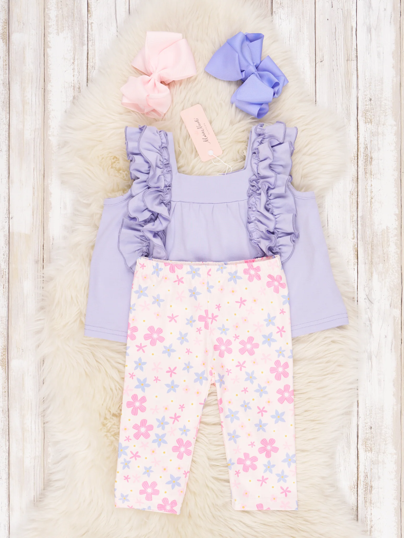 Pink & Periwinkle Floral Ruffle Outfit - Image 2