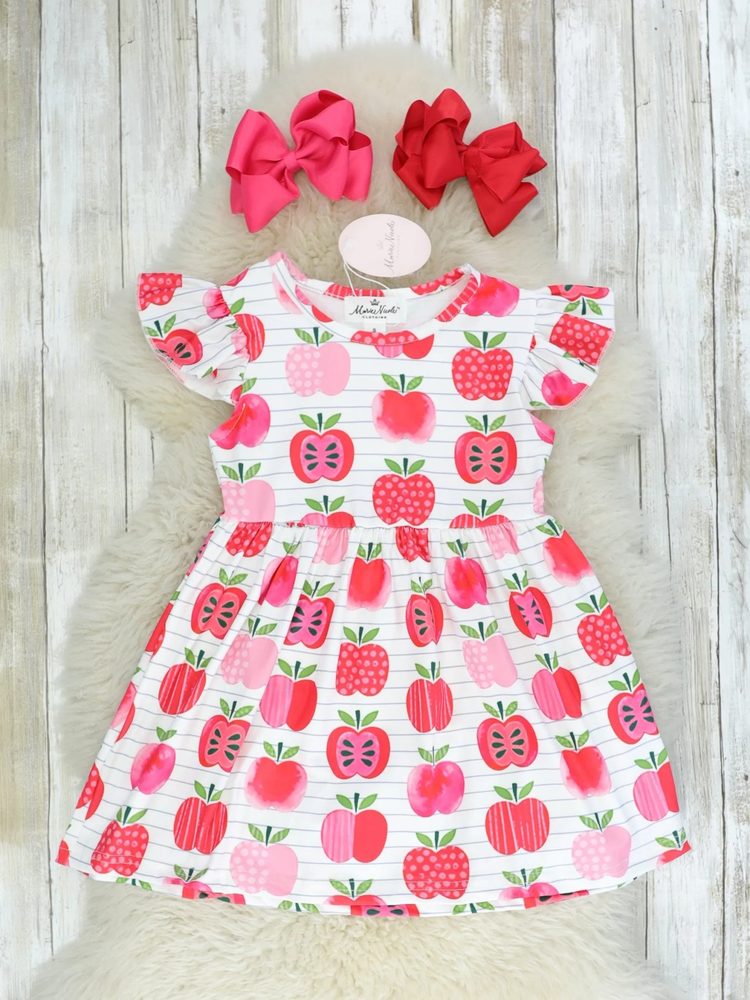 Pink & Red Apple Ruffle Dress