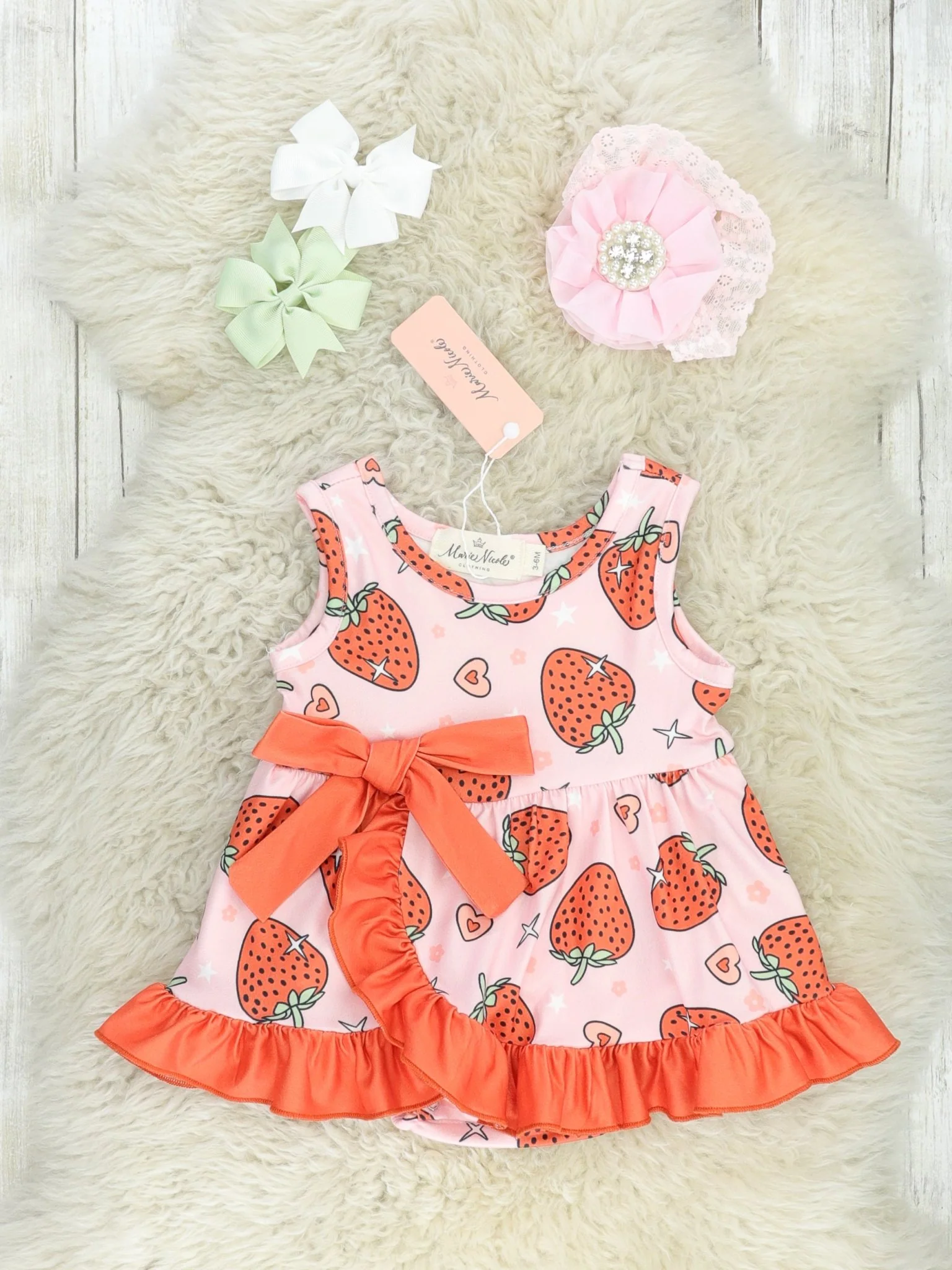 Pink & Red Strawberry Ruffle Dressy Bubble Romper