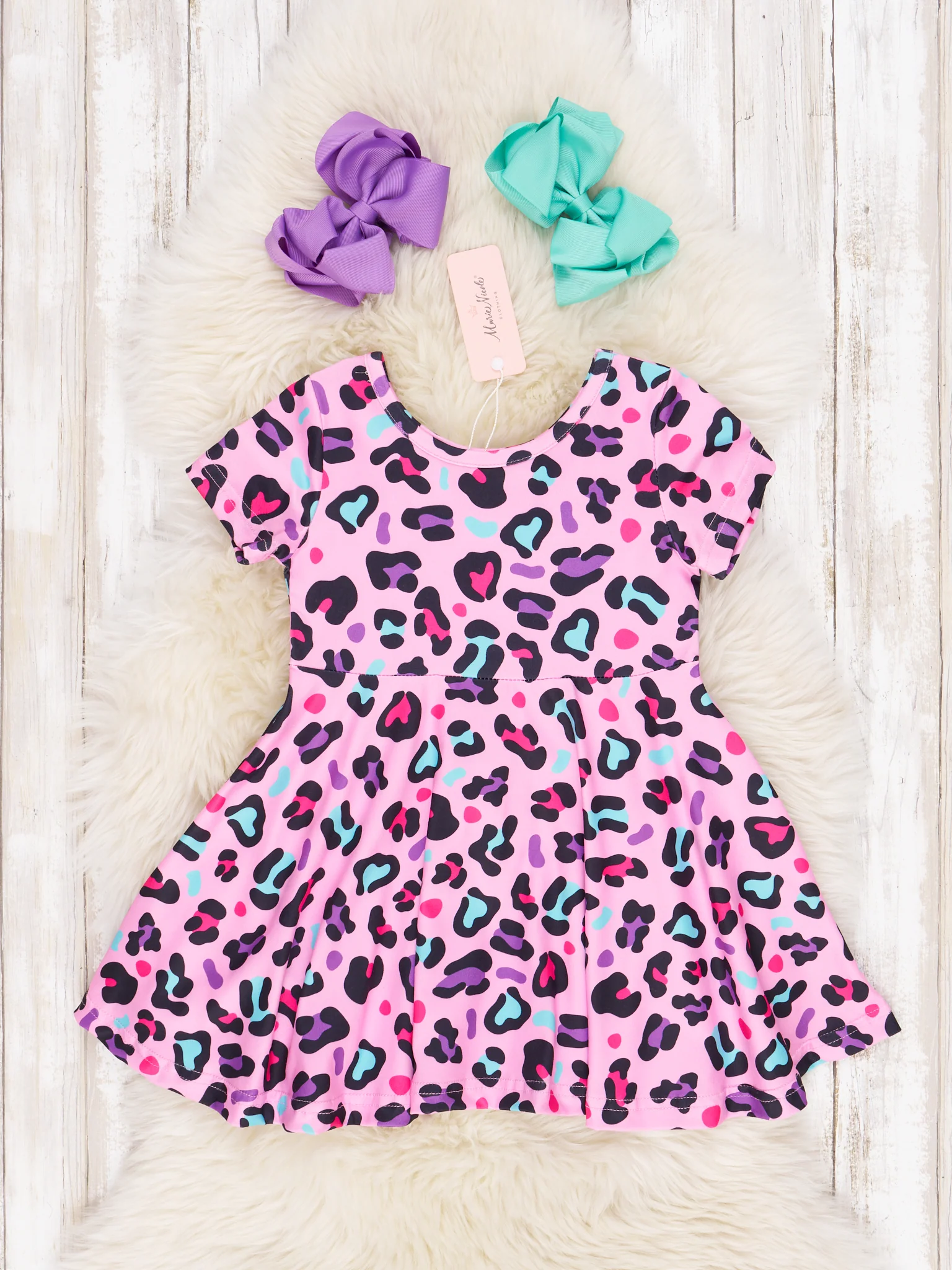 Pink & Turquoise Leopard Swing Dress