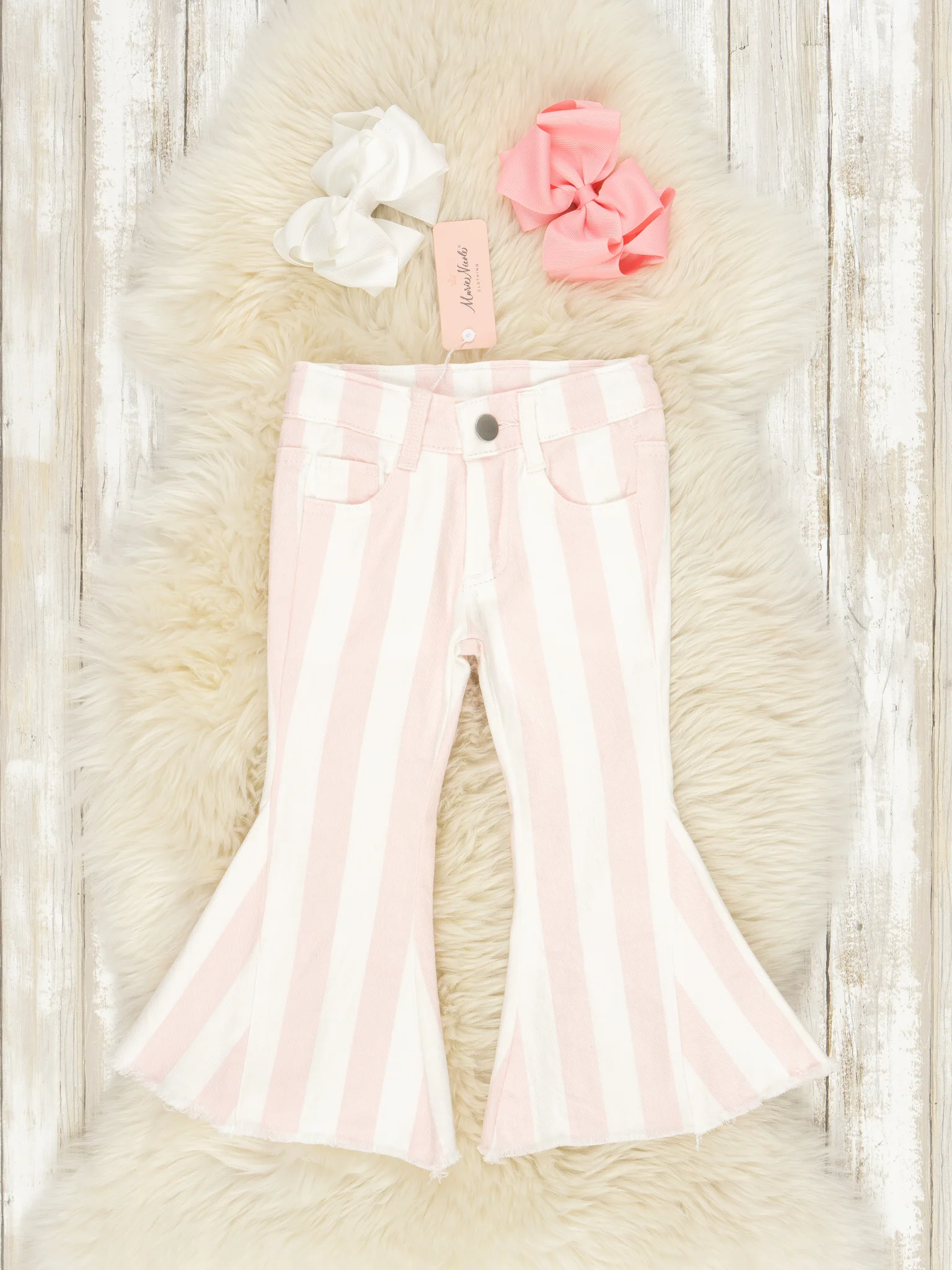 Pink & White Striped Bell Denim Pants