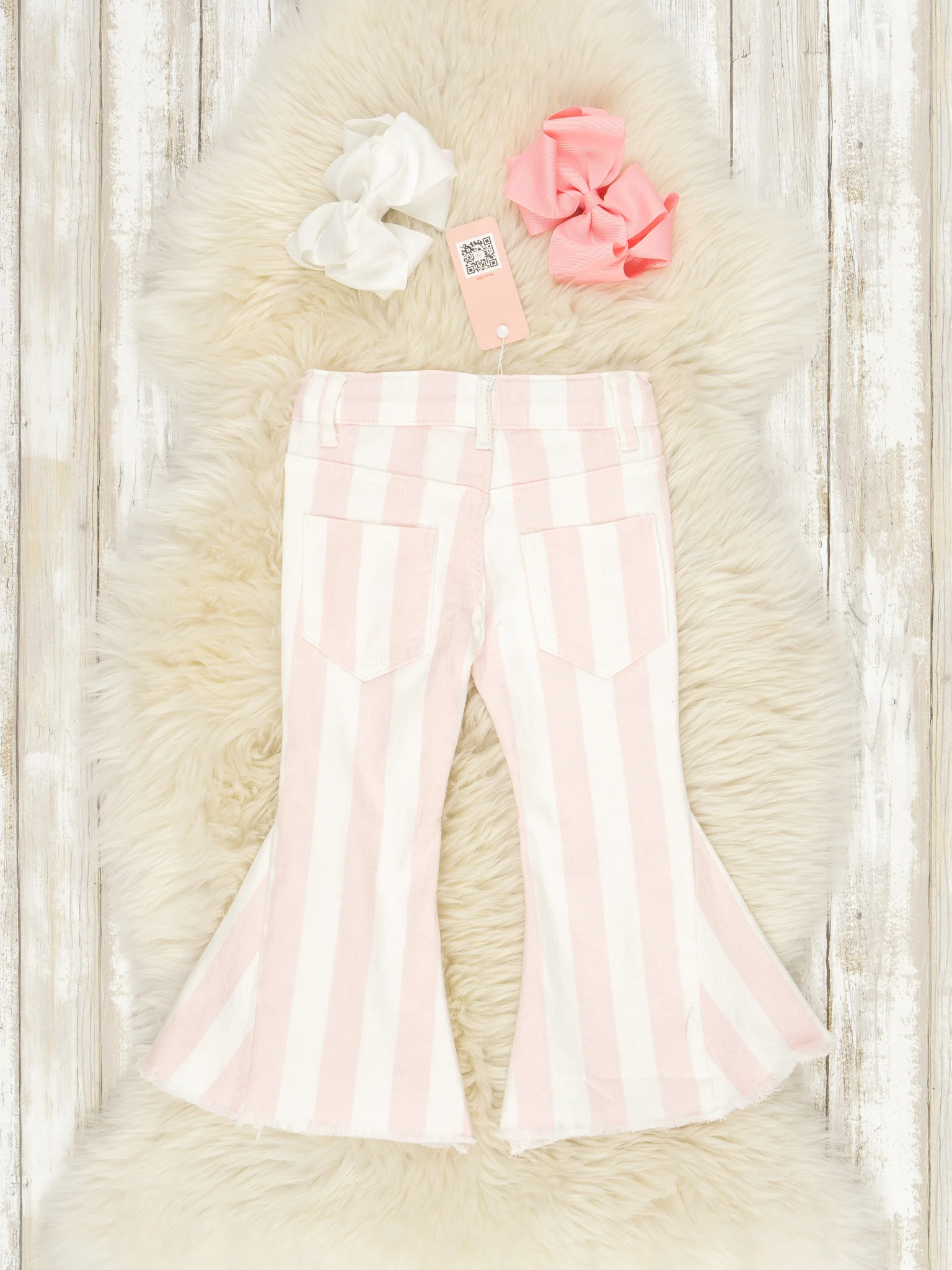 Pink & White Striped Bell Denim Pants - Image 2