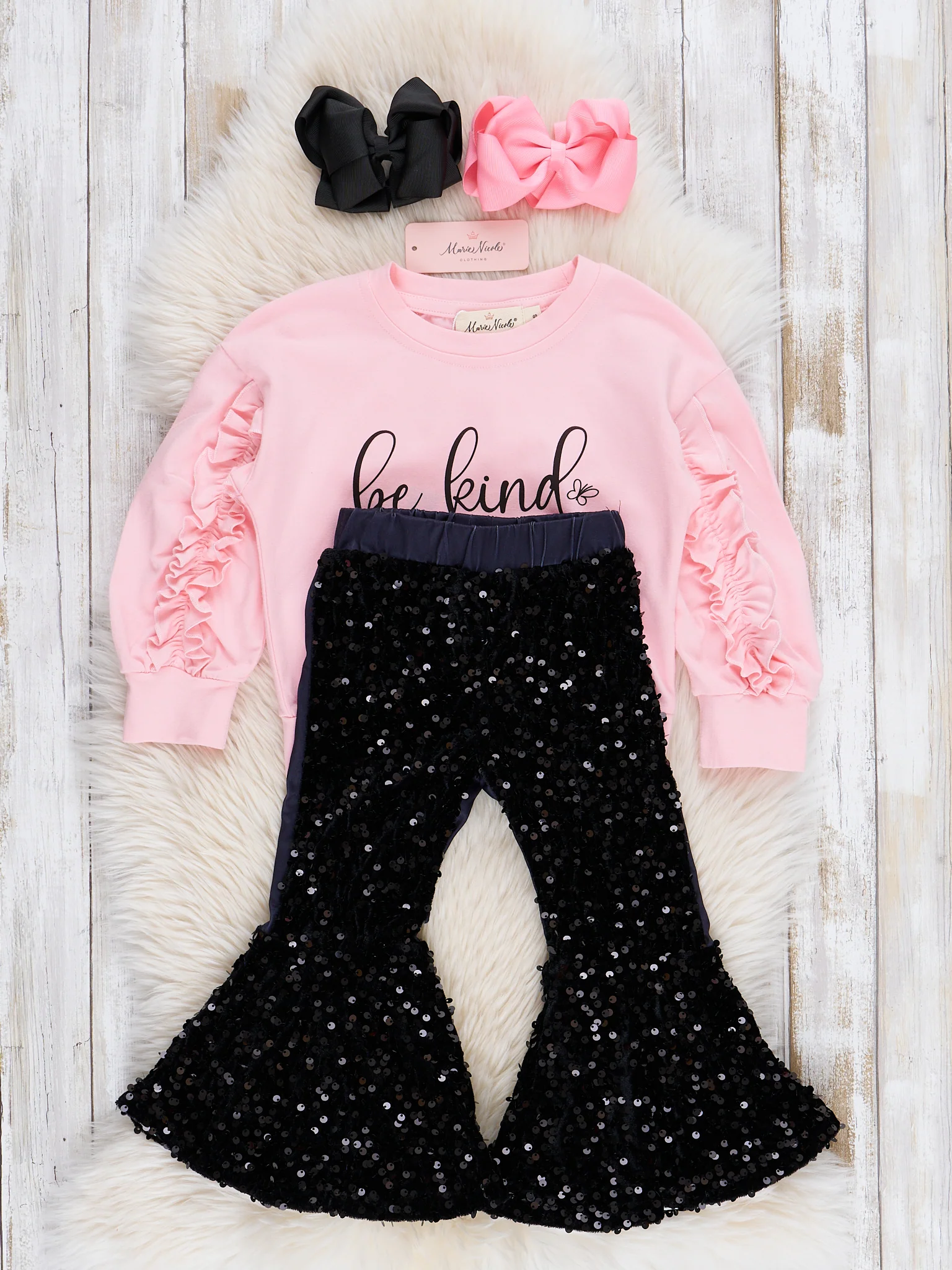 Pink "Be Kind" Sequin Bell Bottoms Outfit - Image 2