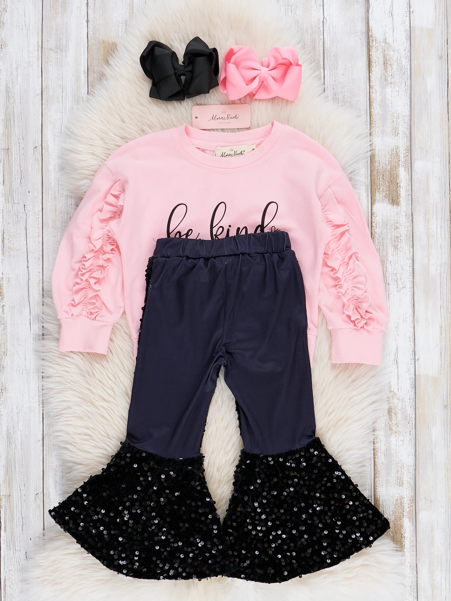 Pink "Be Kind" Sequin Bell Bottoms Outfit - Image 3