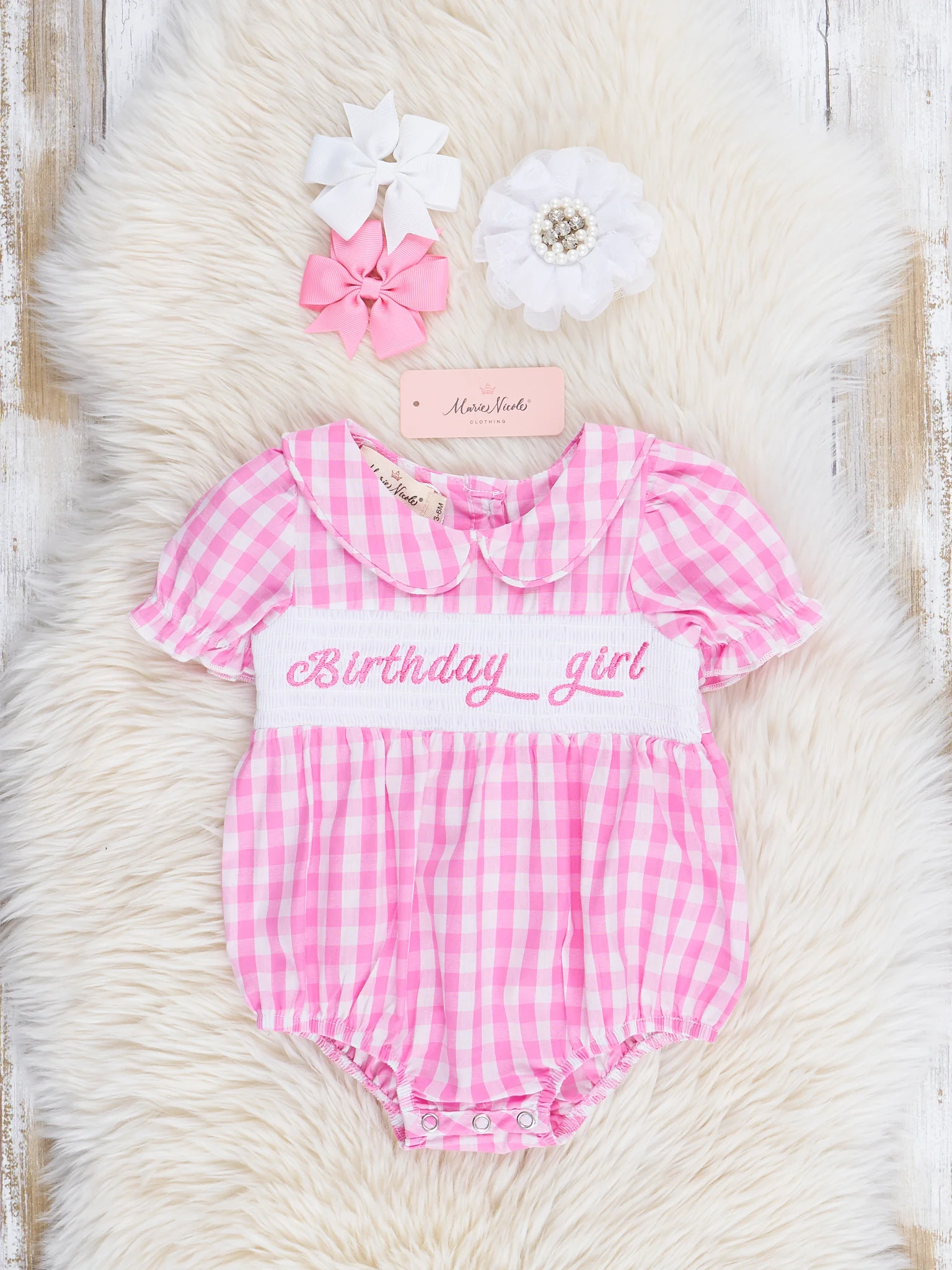 Pink Birthday Girl Smocked Bubble Romper