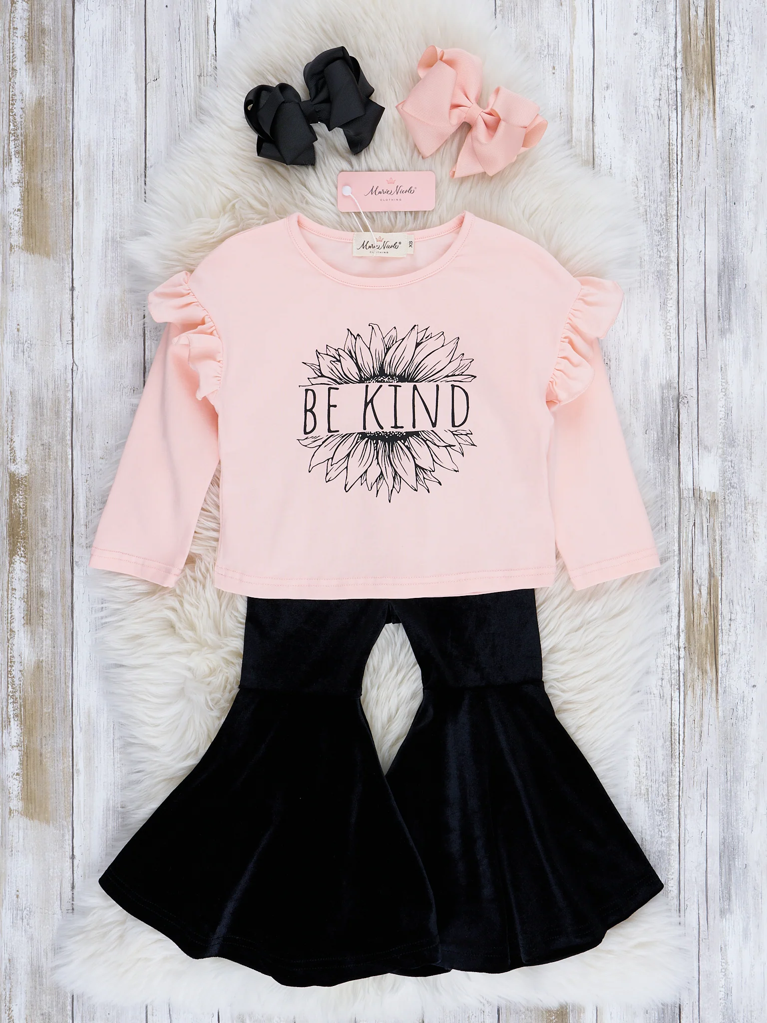 Pink & Black "Be Kind" Bell Bottom Outfit