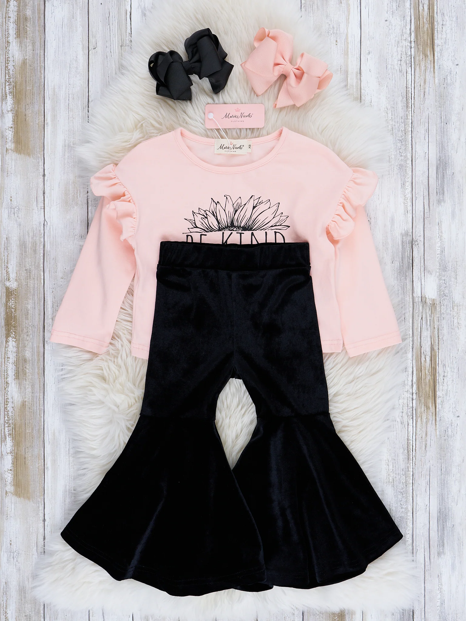 Pink & Black "Be Kind" Bell Bottom Outfit - Image 2