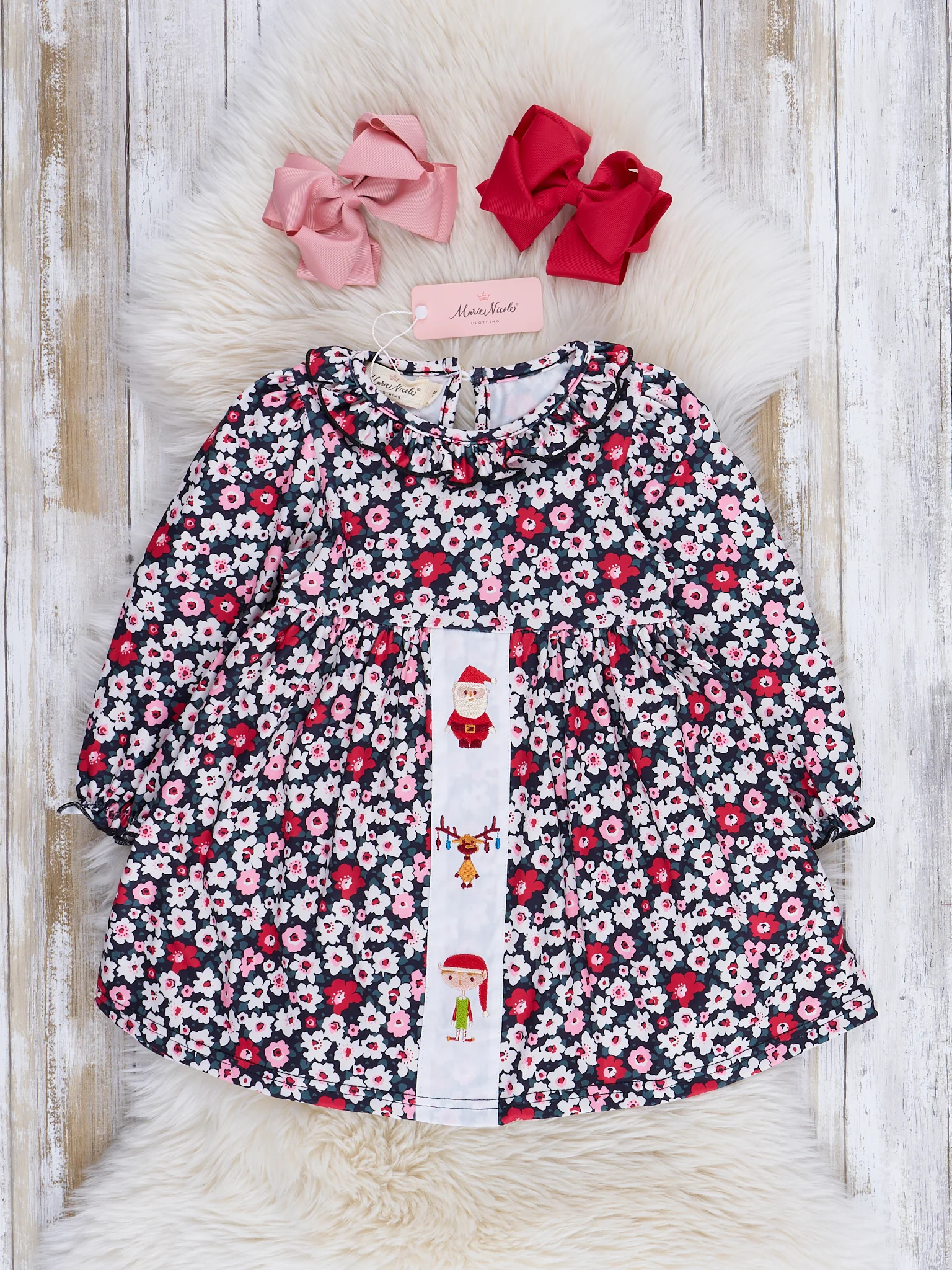 Pink & Black Daisies Santa Ruffle Dress