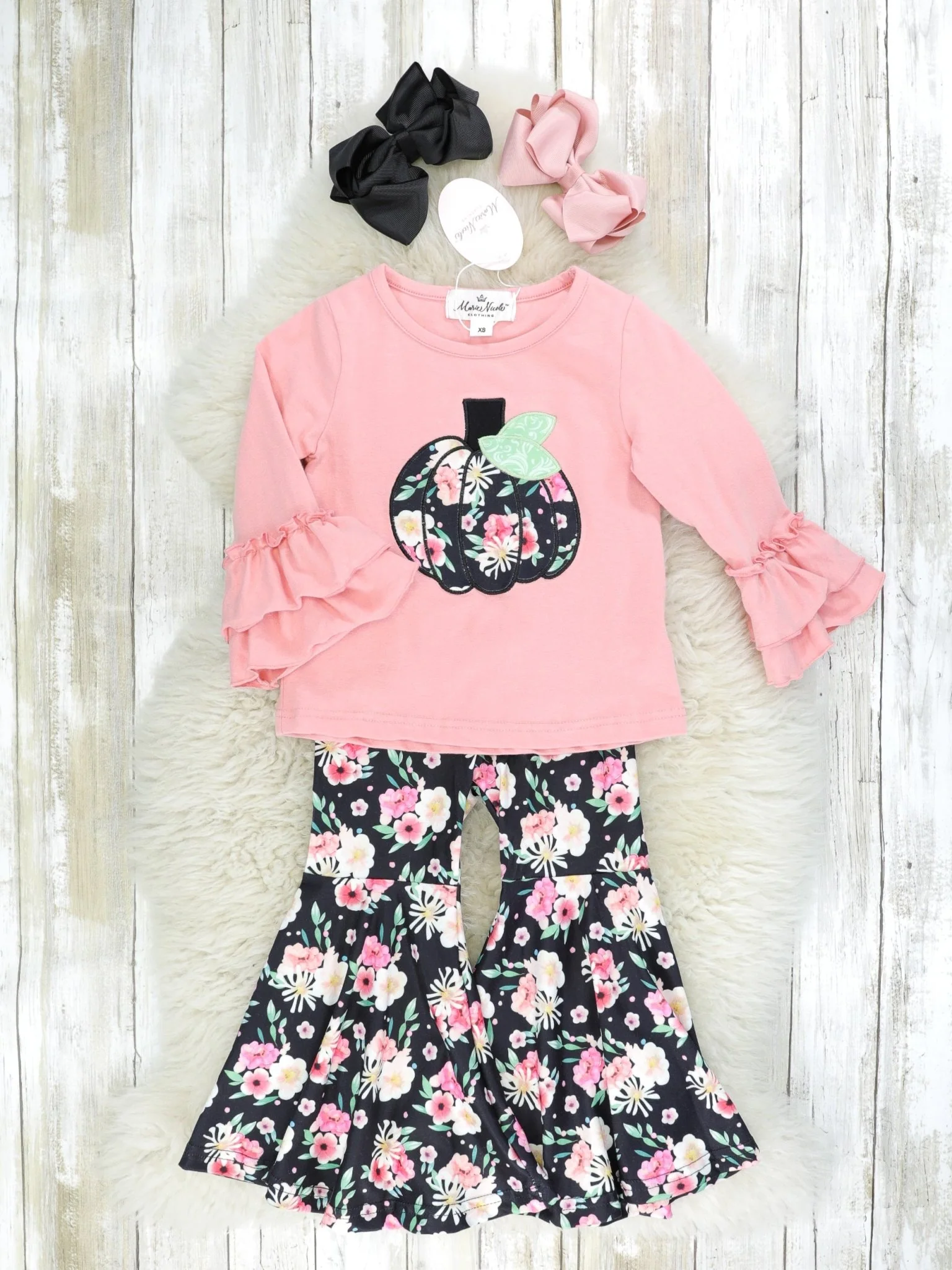 Pink & Black Floral Pumpkin Bell Bottom Outfit