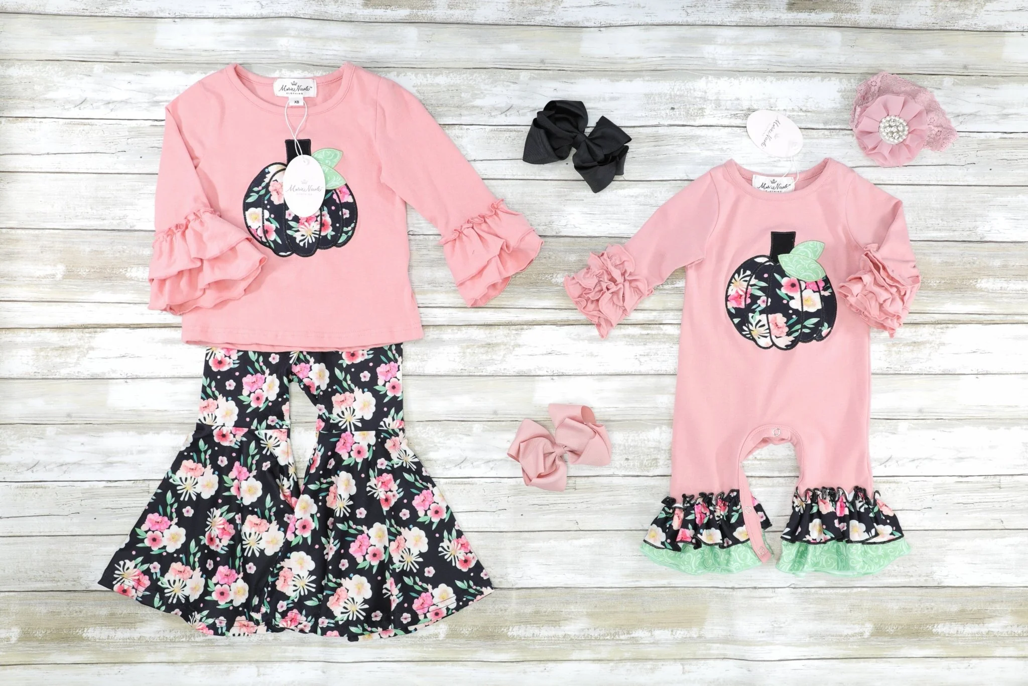 Pink & Black Floral Pumpkin Bell Bottom Outfit - Image 3