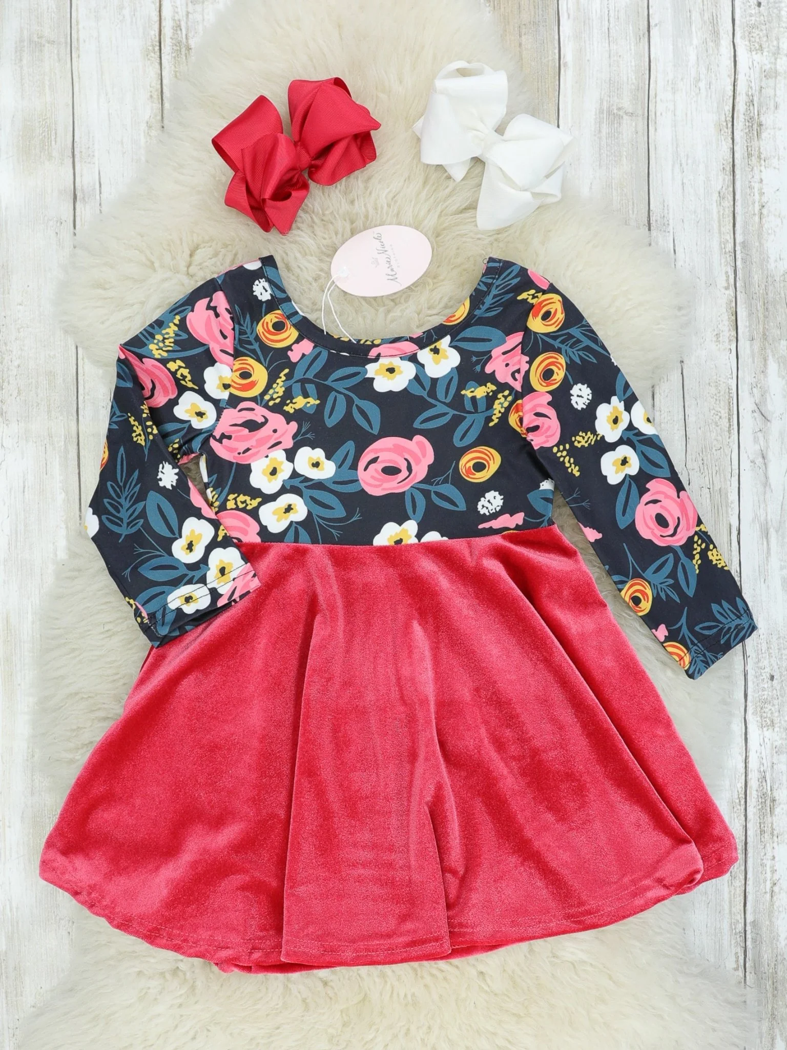 Pink & Black Floral Velvet Dress