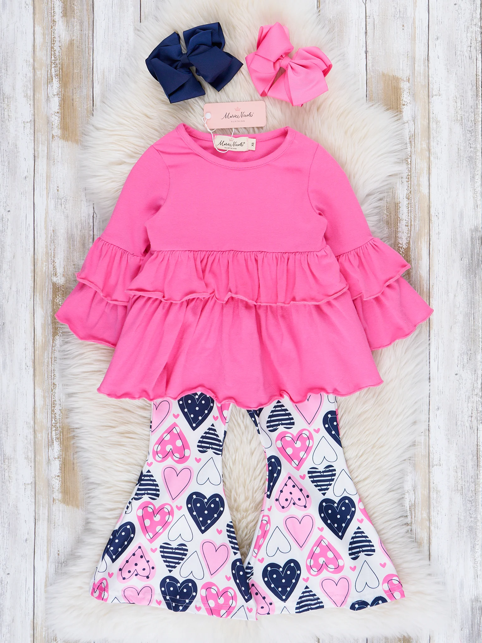 Pink & Black Hearts Bell Bottom Outfit