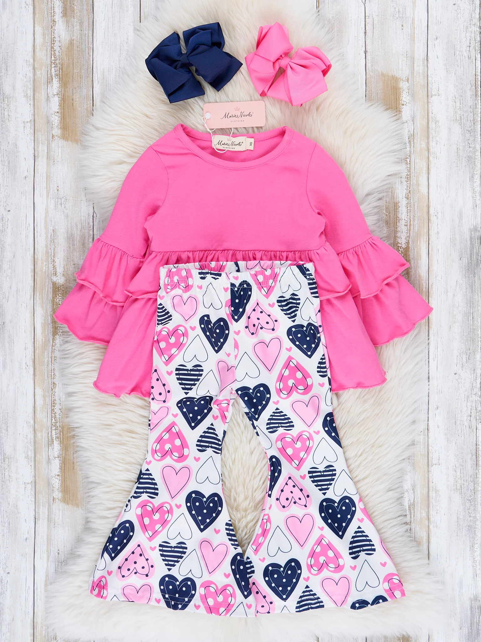 Pink & Black Hearts Bell Bottom Outfit - Image 2