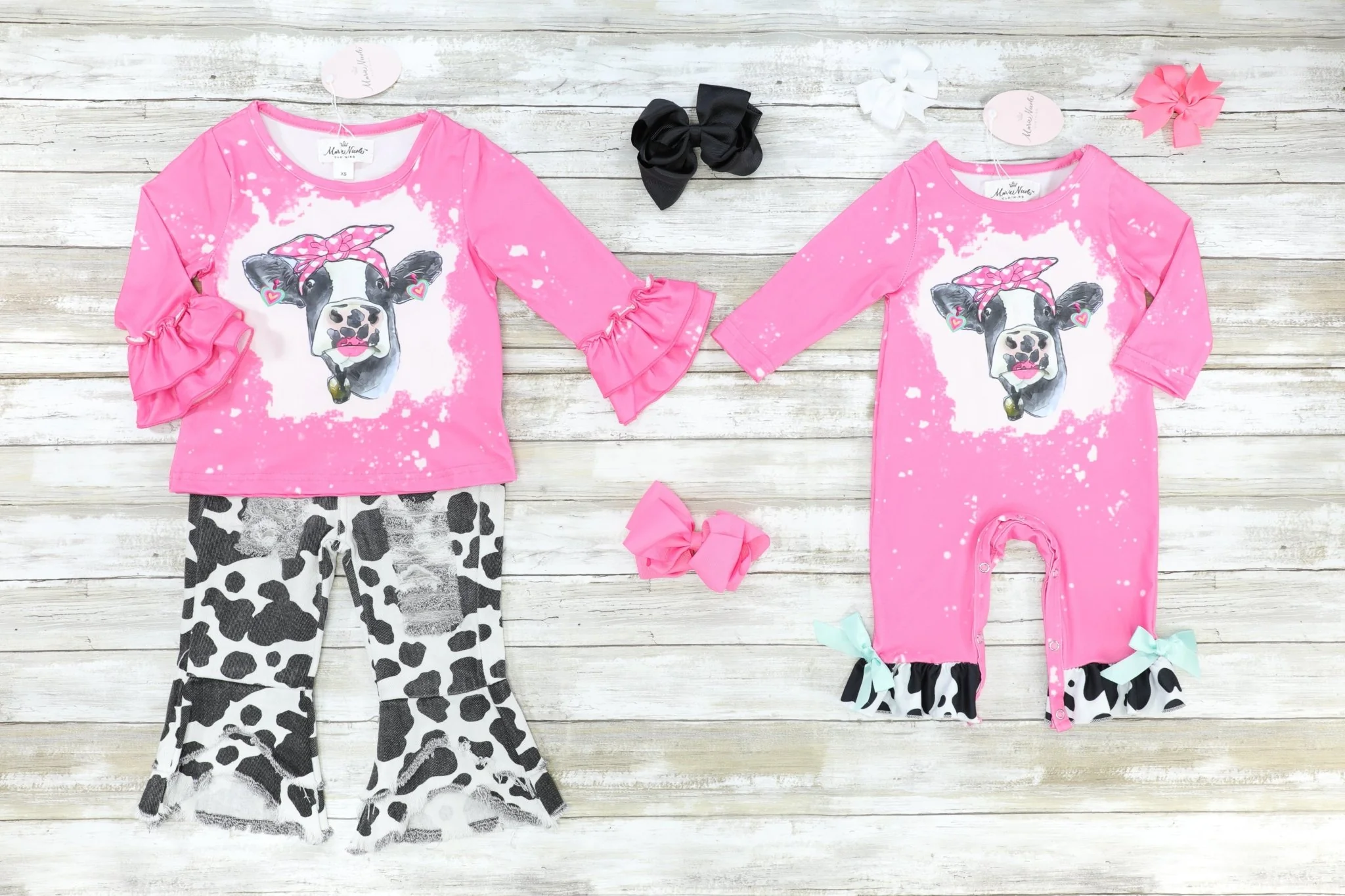 Pink Bleached Cow Ruffle Romper - Image 3