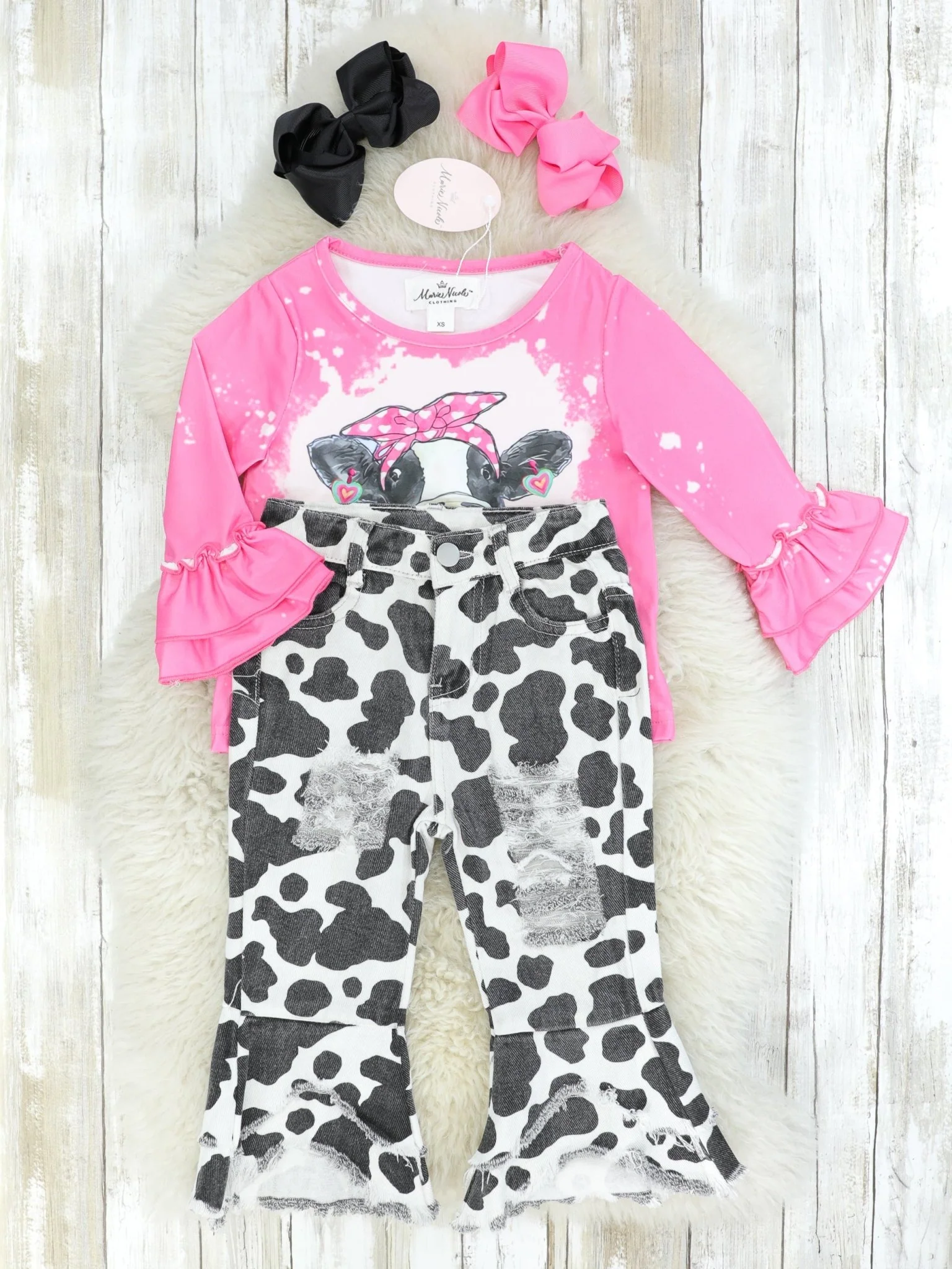Pink Bleached Cow Top & Distressed Pants Outfit - Image 3