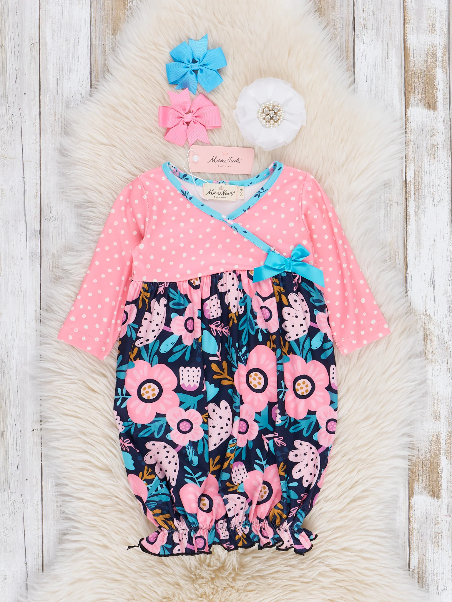 Pink & Blue Beautiful Blooms Sleeper Gown