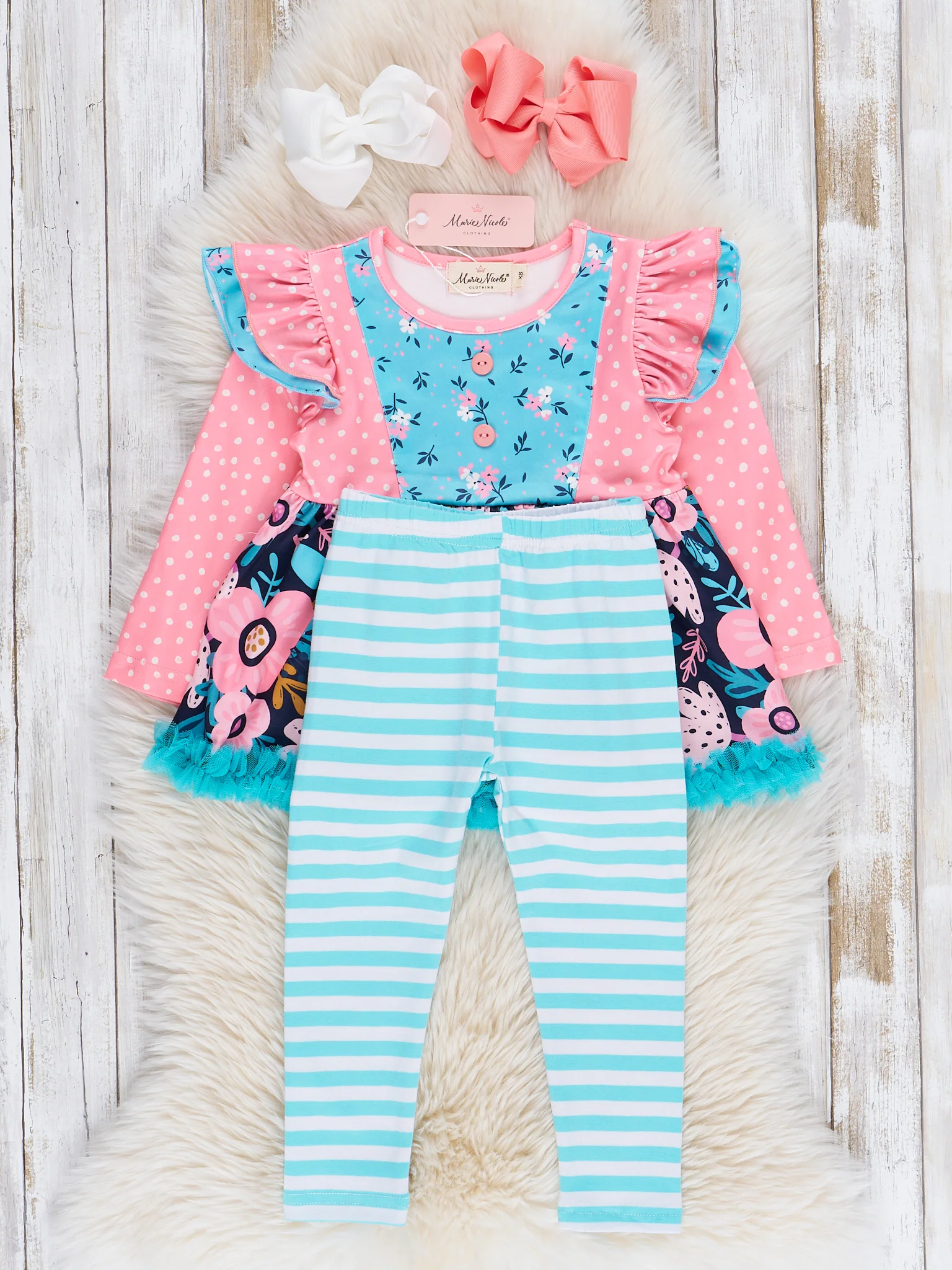 Pink & Blue Beautiful Blooms Ruffle Outfit - Image 2