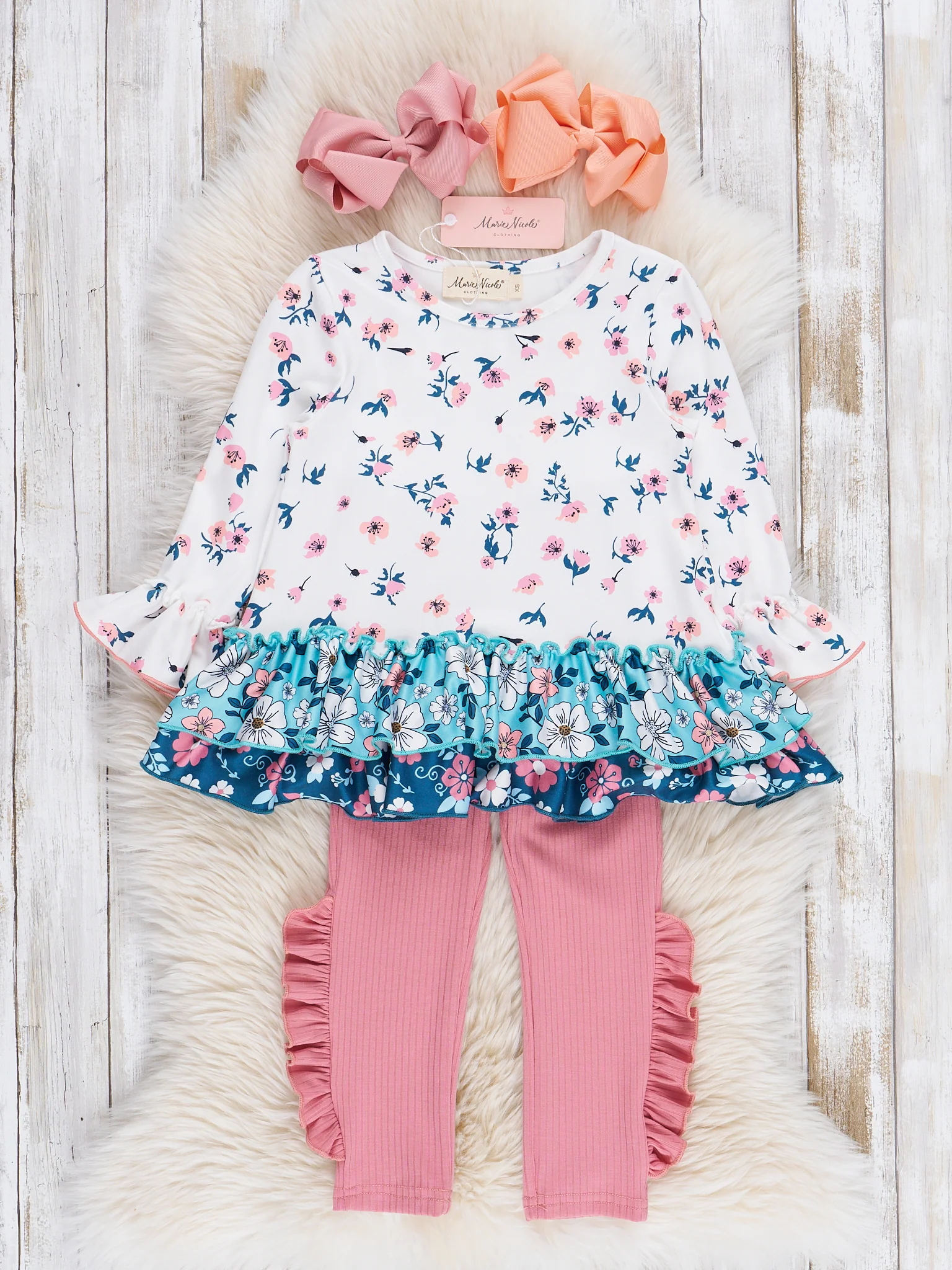 Pink & Blue Ditsy Floral Ruffle Outfit