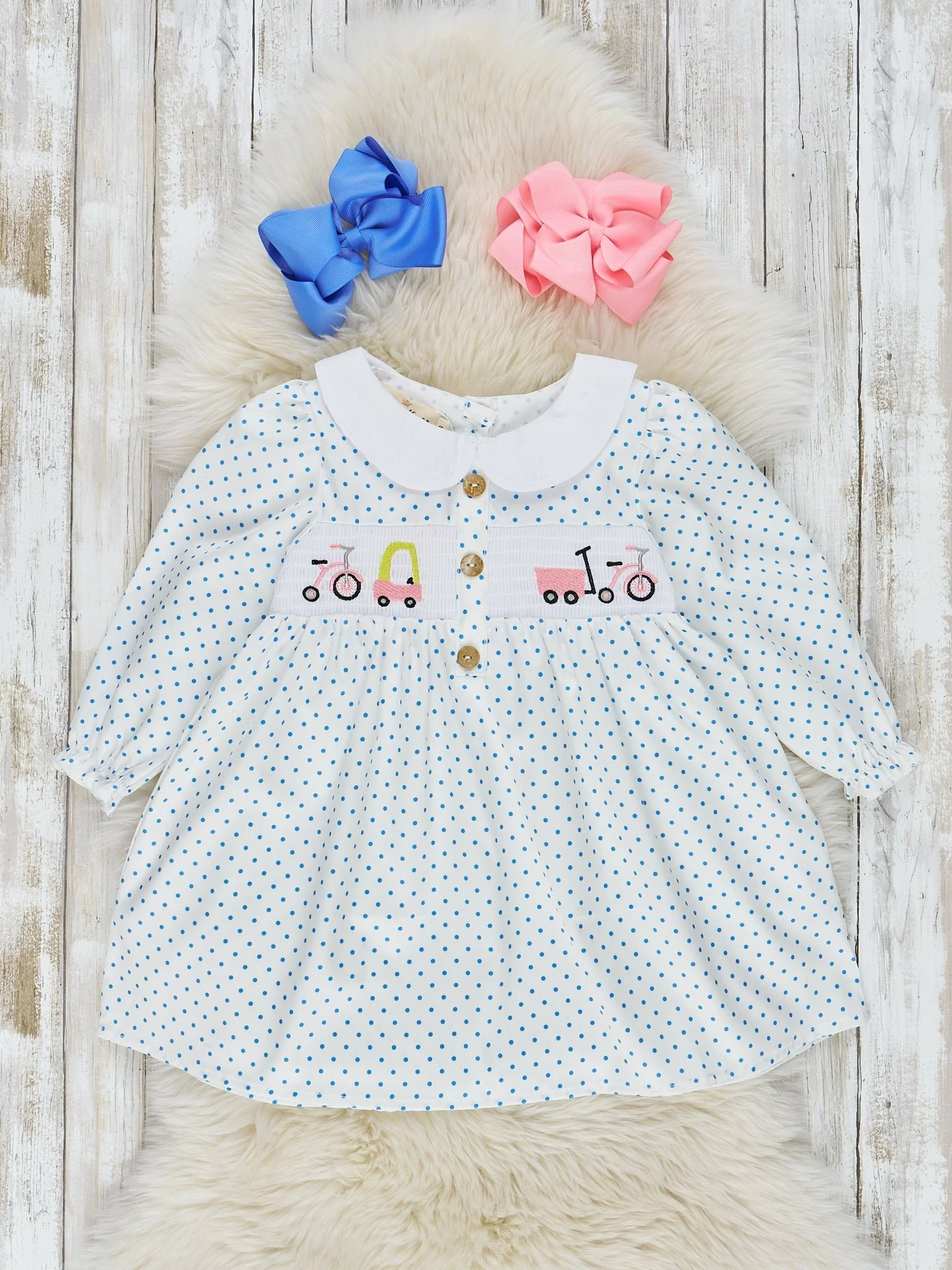 Pink & Blue Dot Smocked Classic Toys Dress