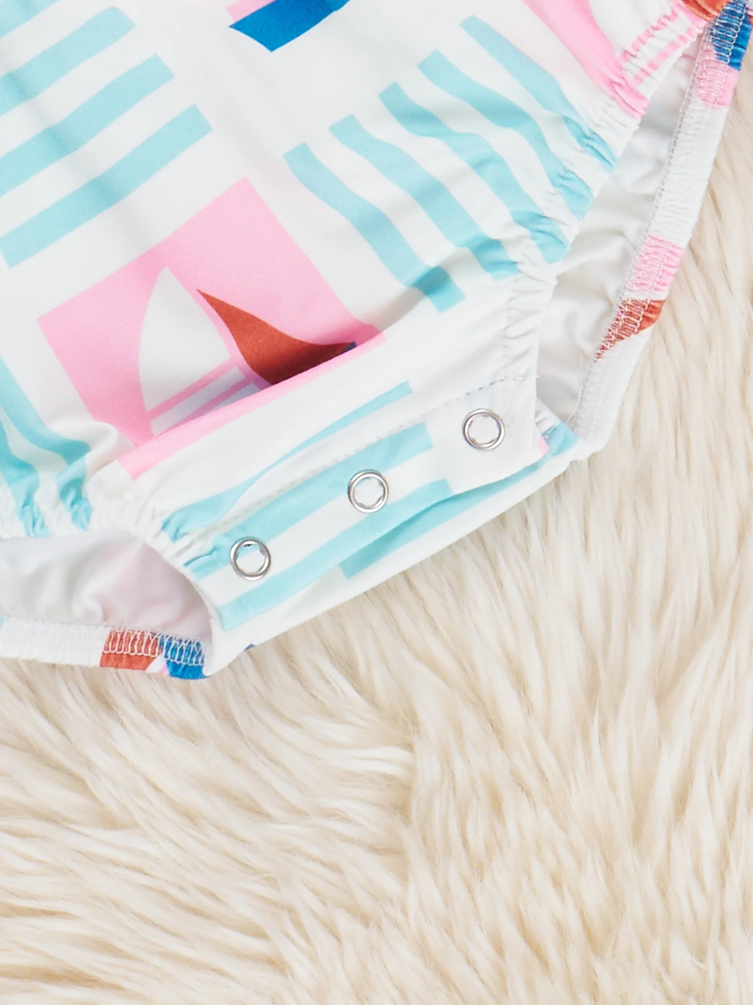 Pink & Blue Embroidered Sailboats Bubble Romper - Image 2