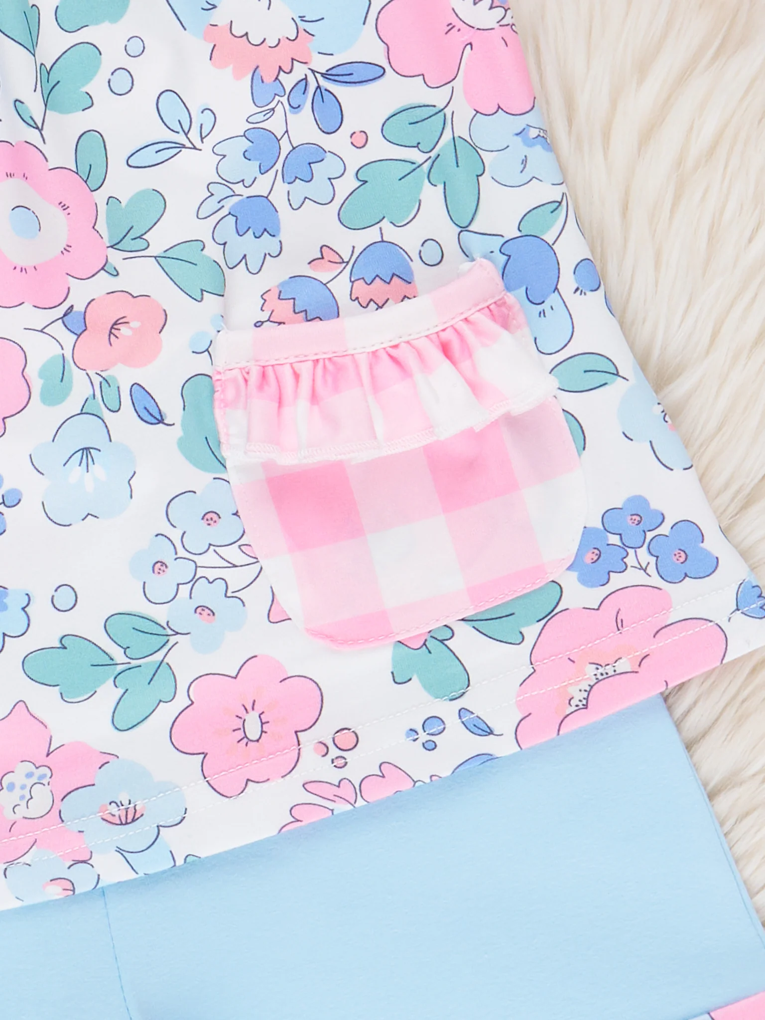 Pink & Blue Gingham Floral Bloomers Outfit - Image 4