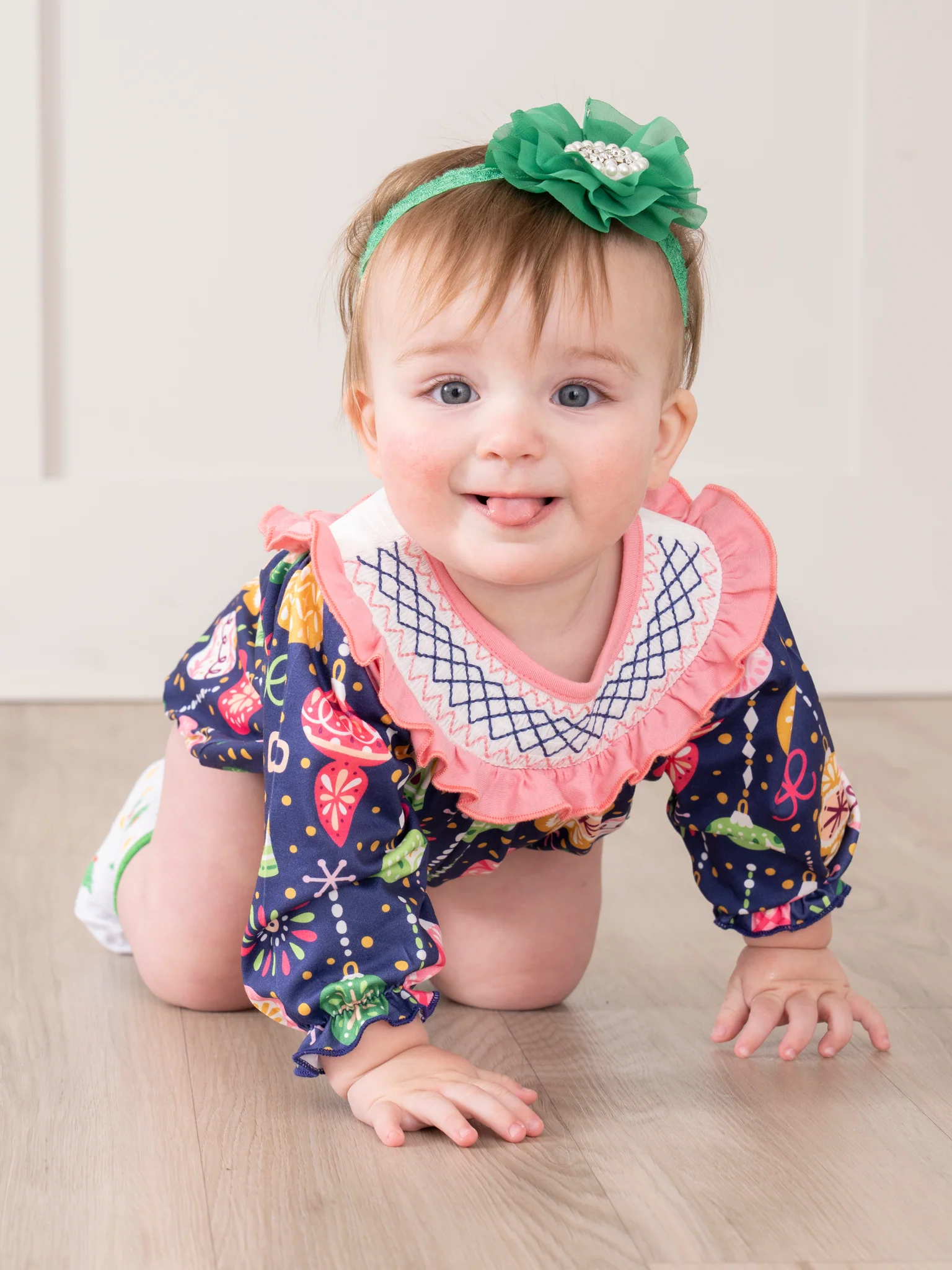Pink & Blue Ornaments Smocked Romper - Image 5