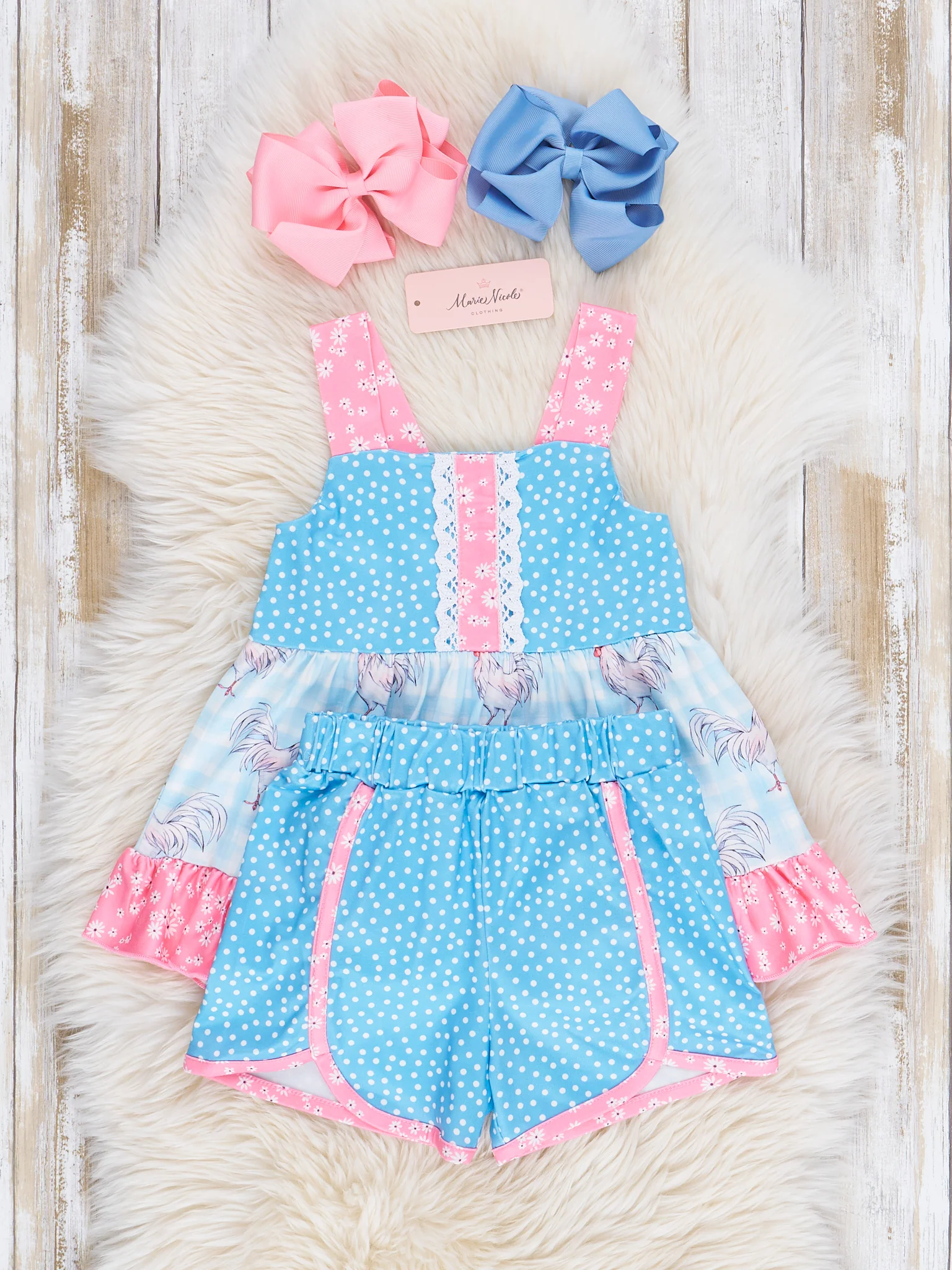 Pink & Blue Rooster Ruffle Outfit - Image 2
