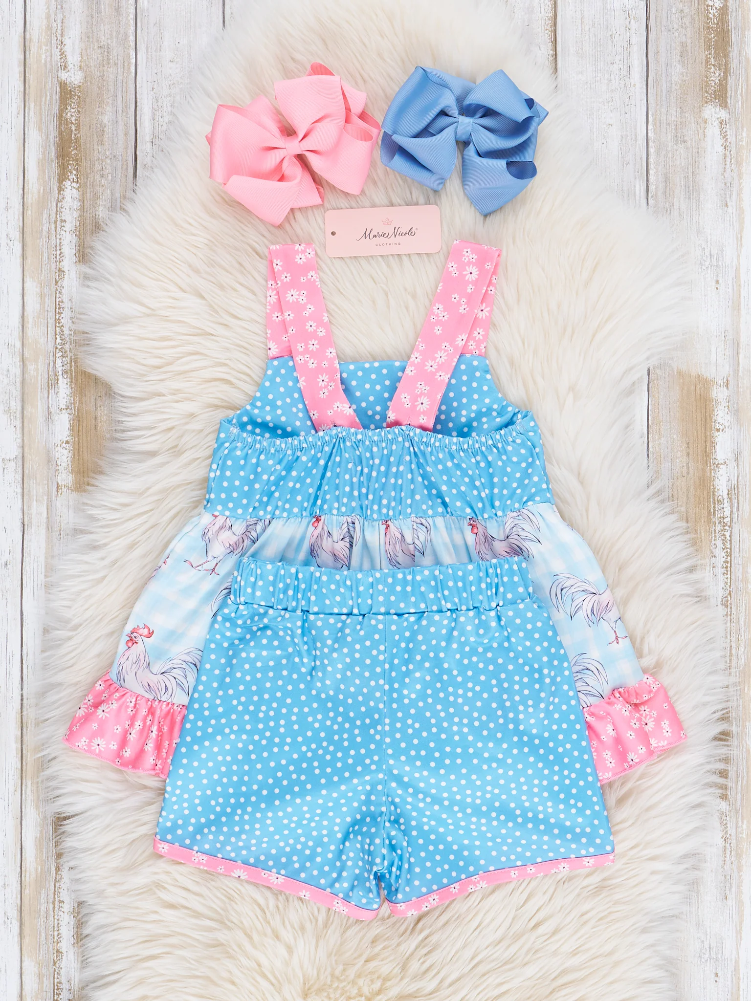 Pink & Blue Rooster Ruffle Outfit - Image 3