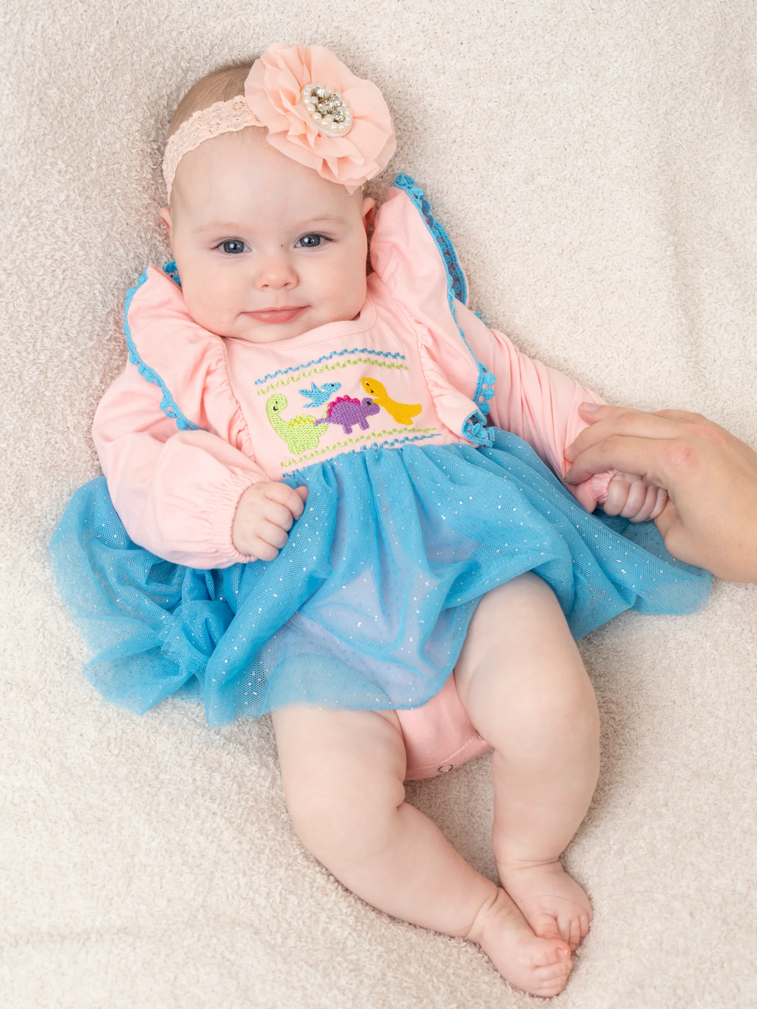 Pink & Blue Sparkle Dinosaurs Tulle Bubble Romper
