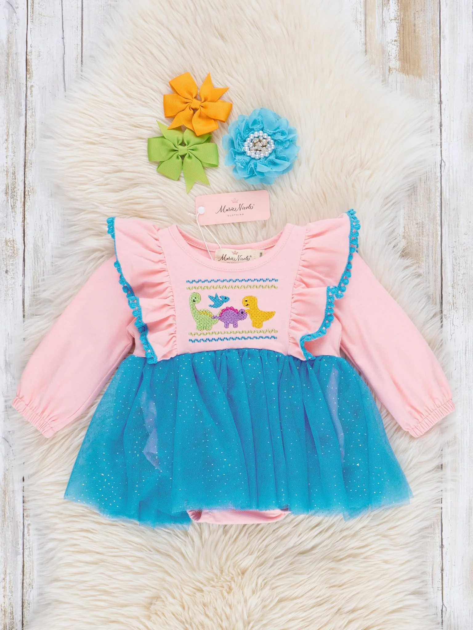 Pink & Blue Sparkle Dinosaurs Tulle Bubble Romper - Image 2