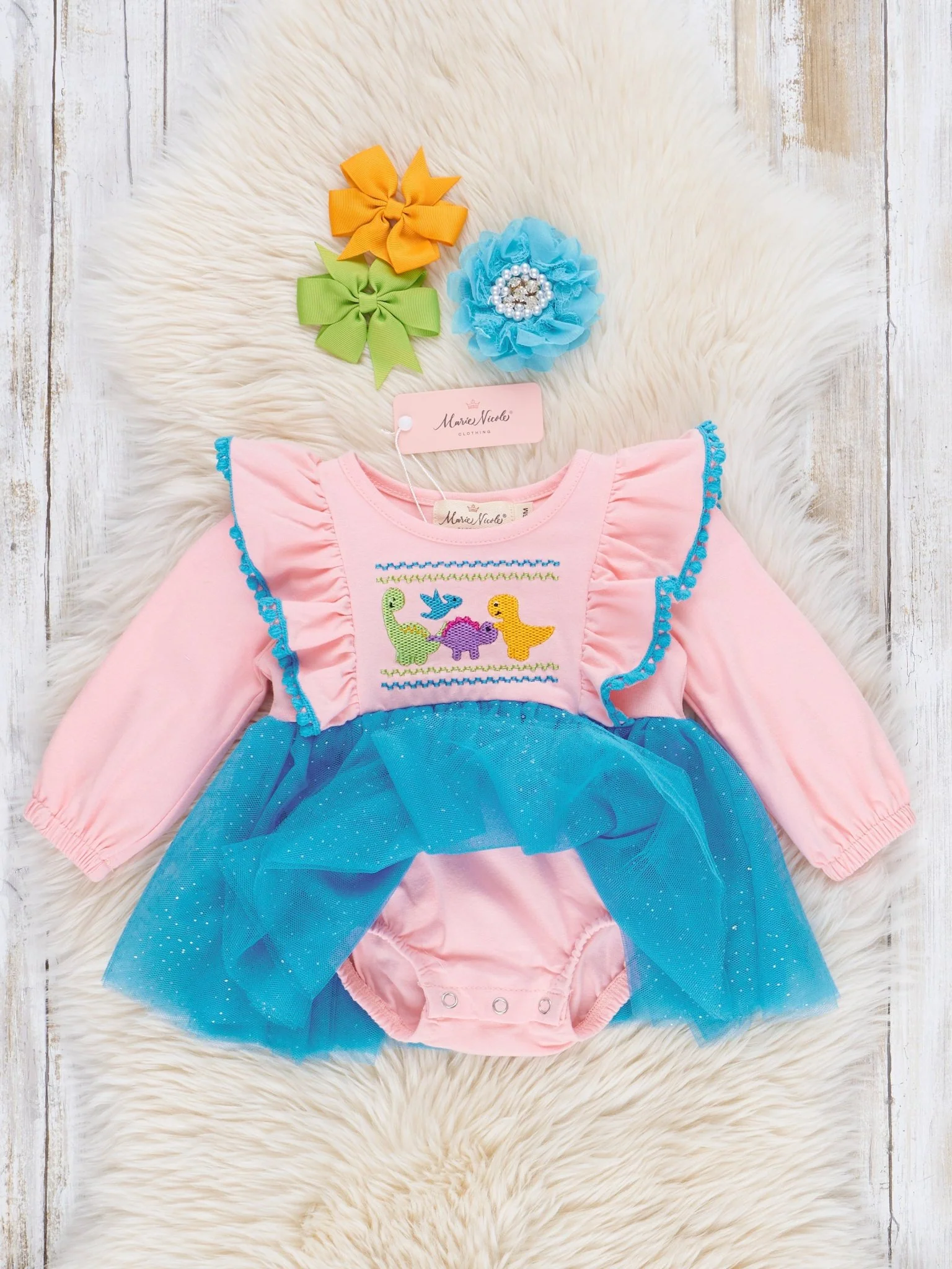 Pink & Blue Sparkle Dinosaurs Tulle Bubble Romper - Image 3
