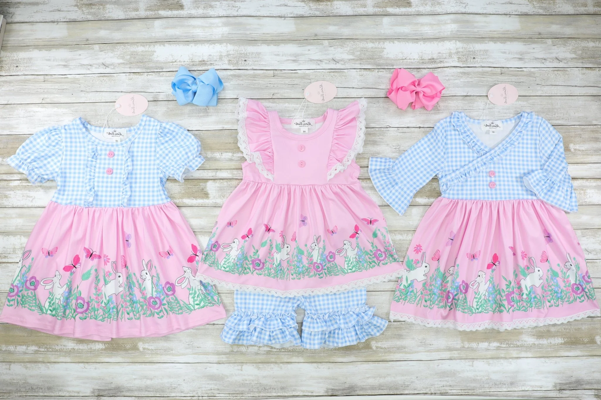 Pink & Blue Spring Scene Faux Wrap Dress - Image 2