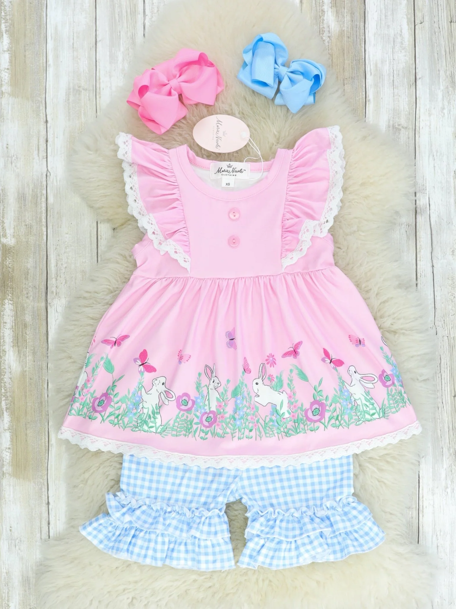 Pink & Blue Spring Scene Ruffle Outfit