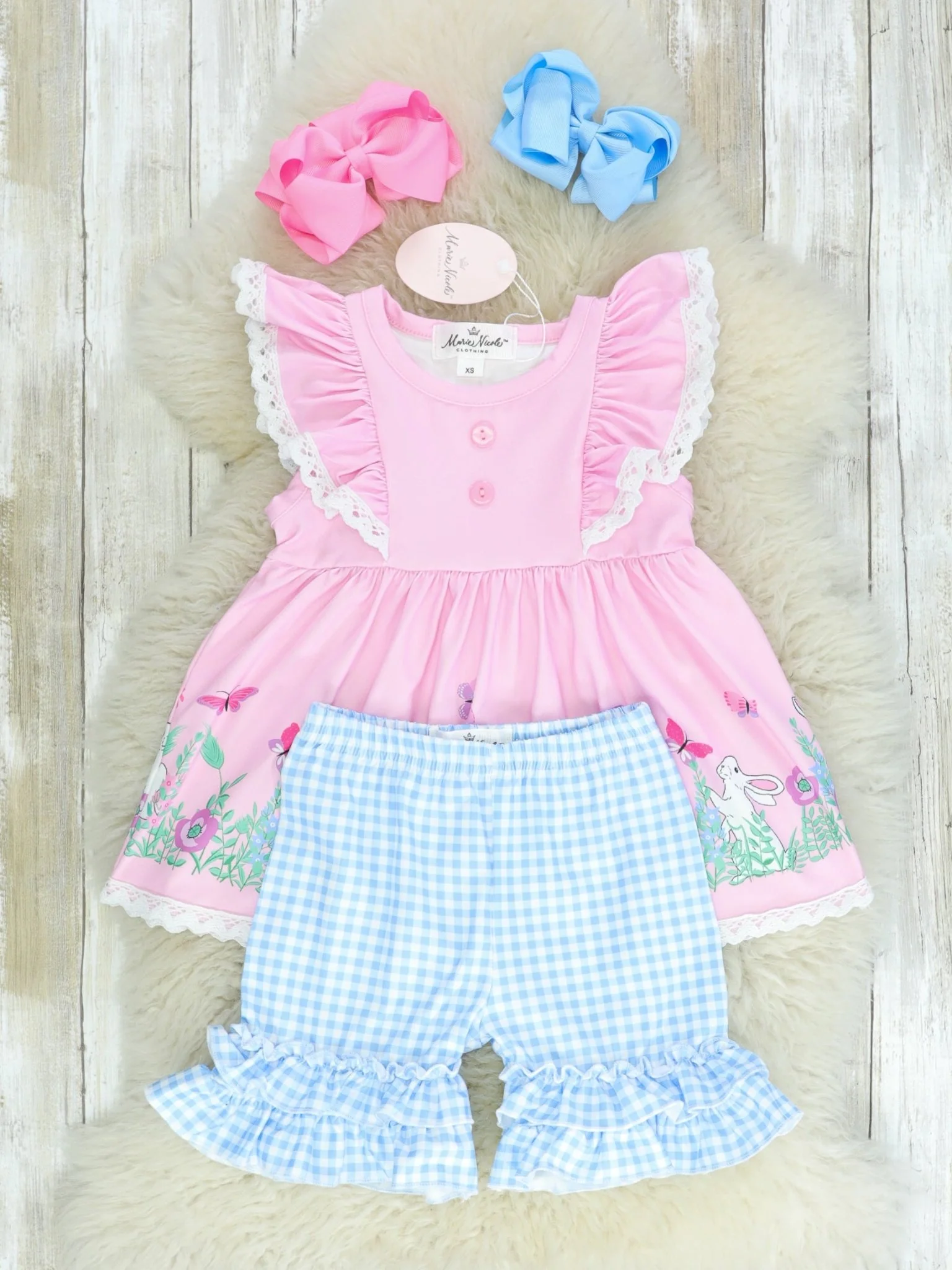 Pink & Blue Spring Scene Ruffle Outfit - Image 2