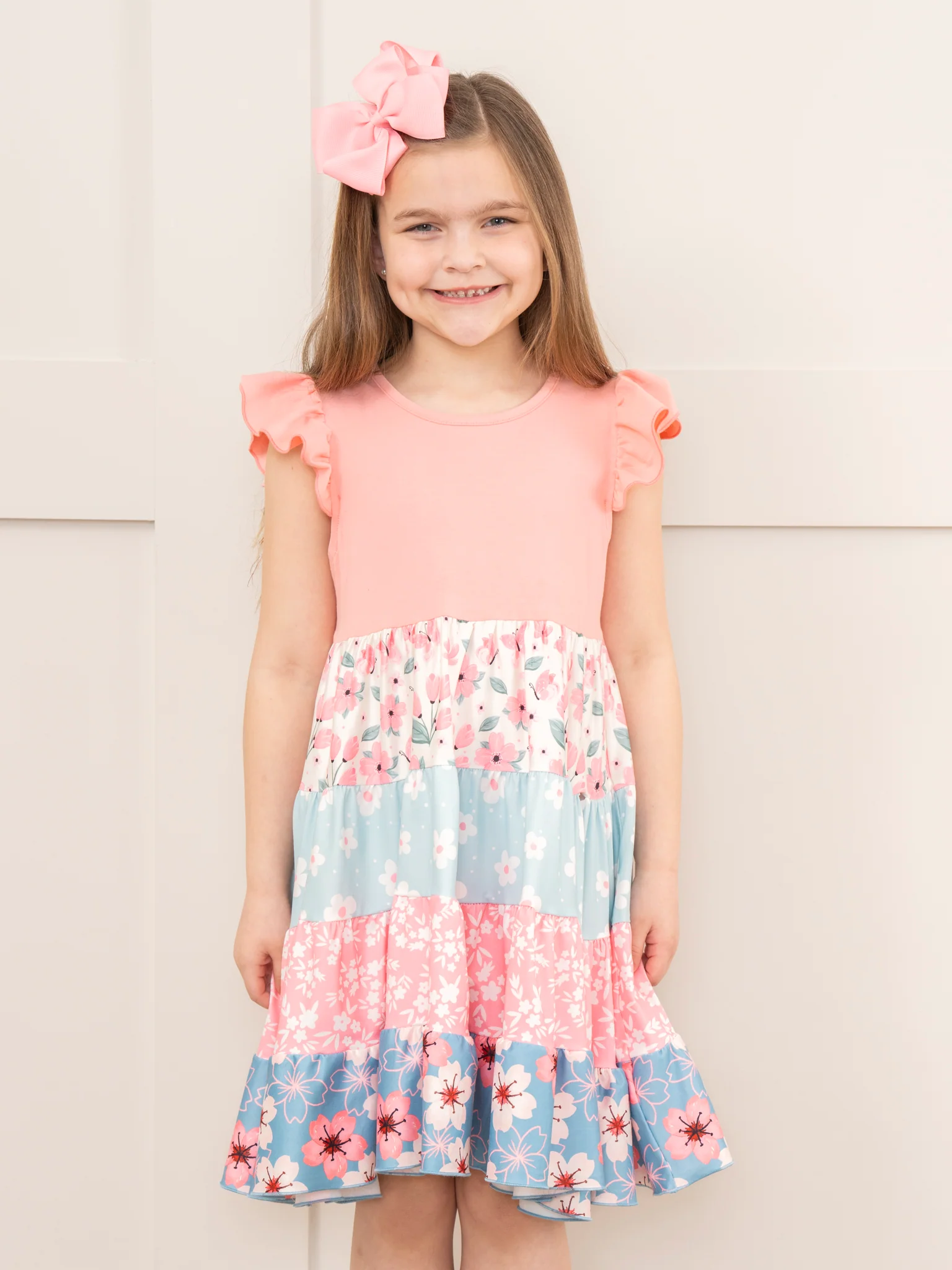 Pink & Blue Tropical Blooms Ruffle Dress - Image 3