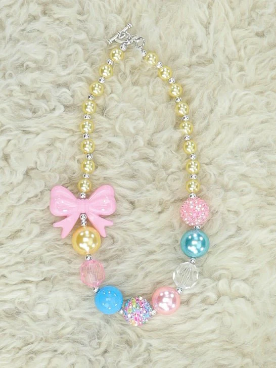 Pink Bow Spring Pearl Bubblegum Necklace